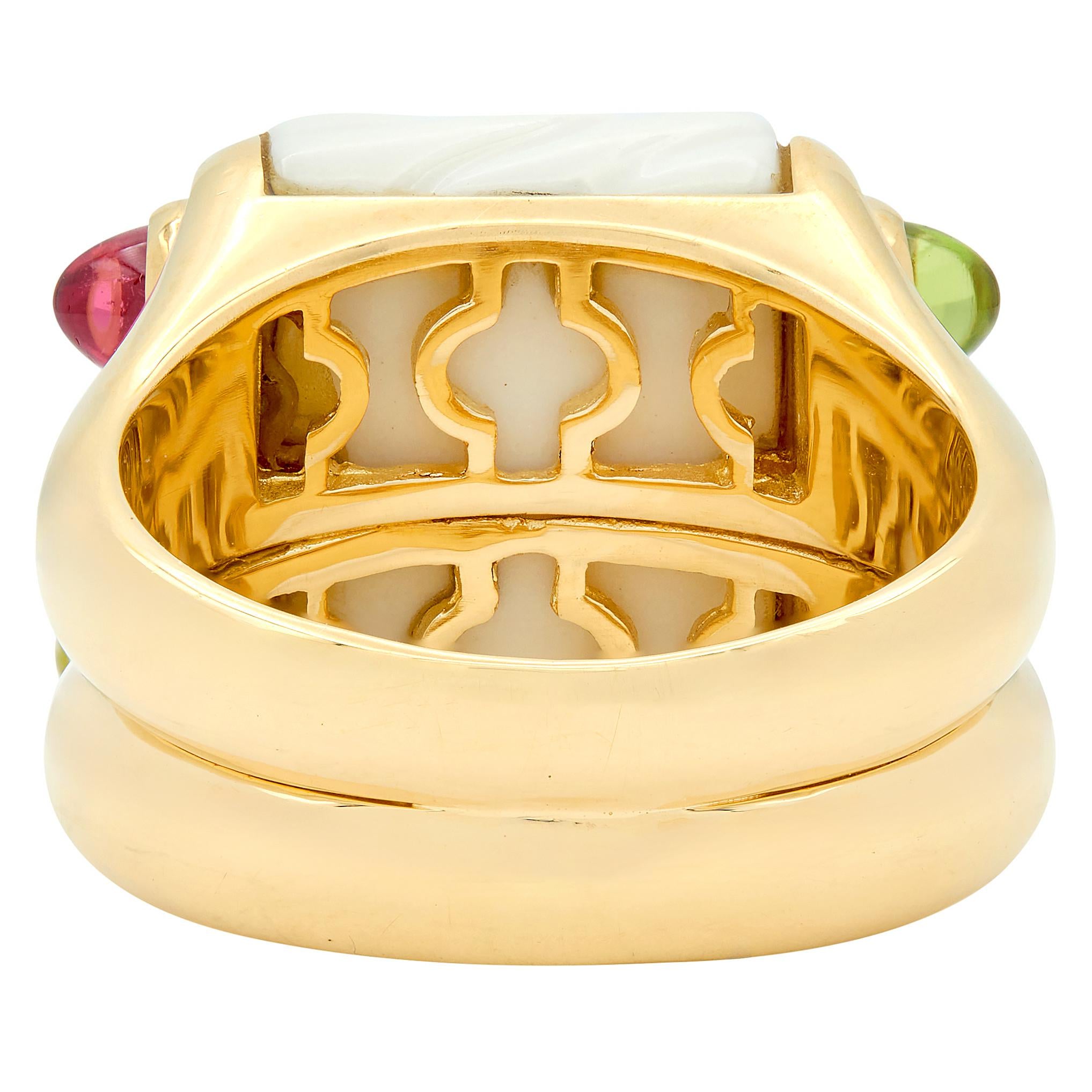 Bulgari Tourmaline Peridot Ceramic 18 Karat Yellow Gold Chandra Ring