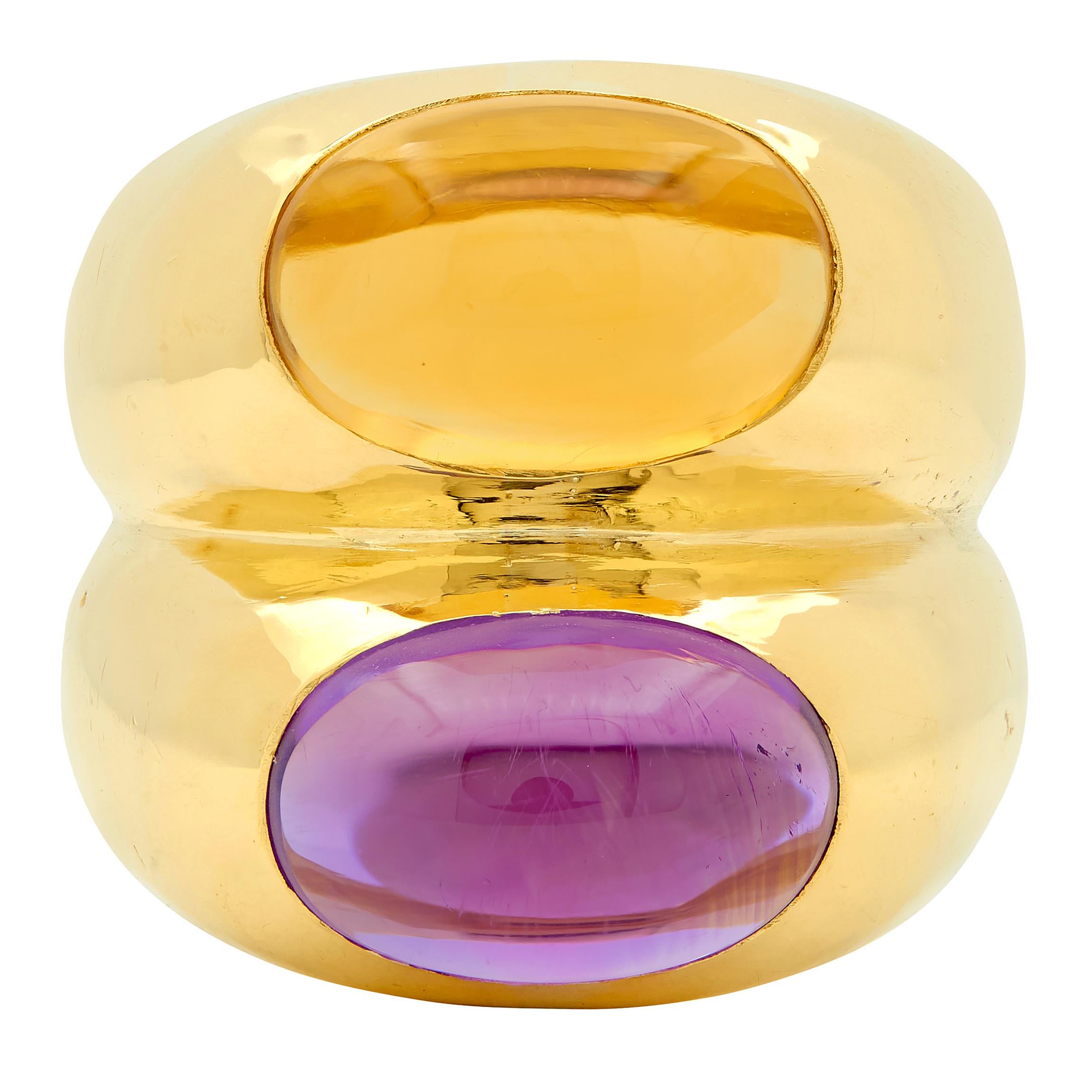 Bulgari 1980's Amethyst Citrine 18 Karat Yellow Gold Vintage Doppio Ring