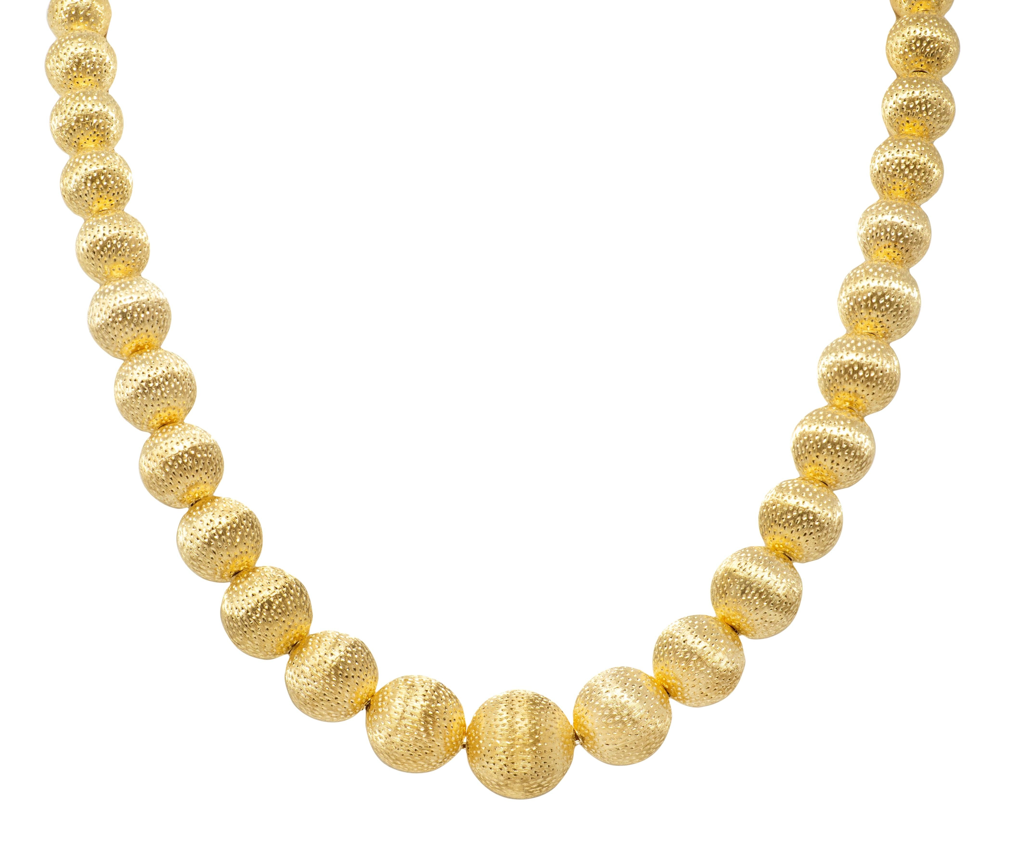 Tiffany & Co. 1960's 18 Karat Yellow Gold Vintage Textured Sphere Bead Necklace