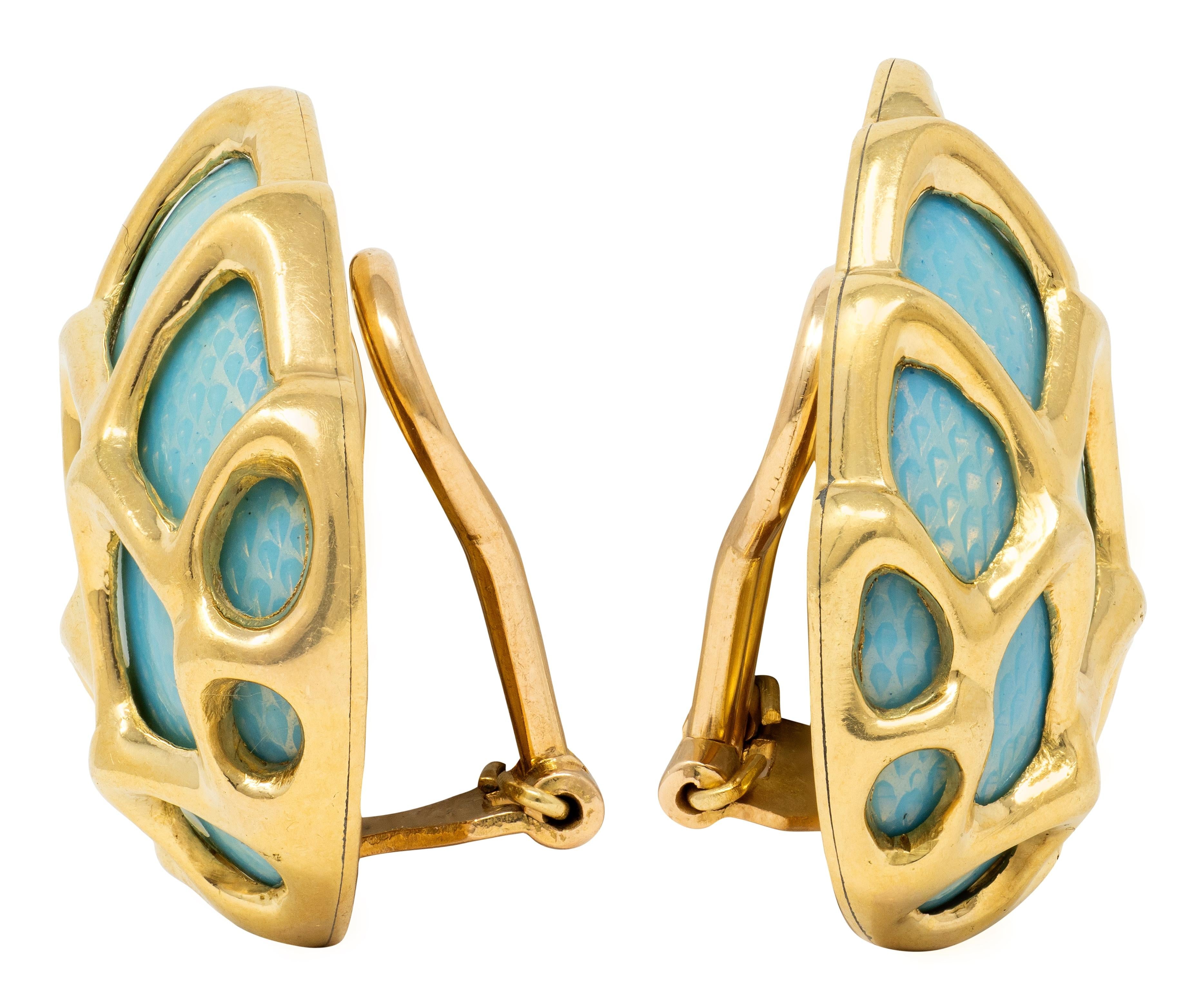 Tiffany & Co. 1960's Basse-Taile Enamel 18K Gold Vintage Egg Ear-Clip Earrings