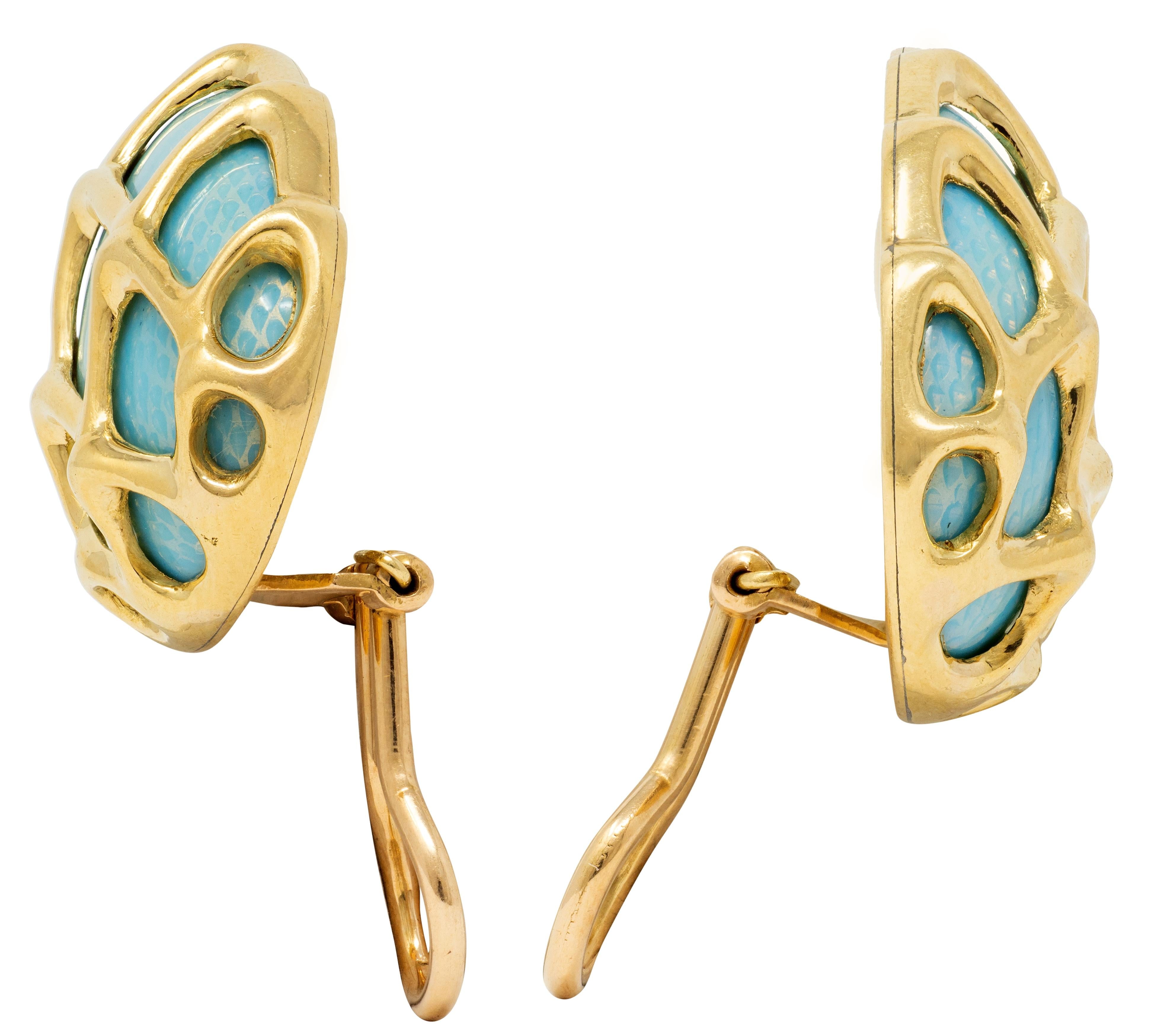 Tiffany & Co. 1960's Basse-Taile Enamel 18K Gold Vintage Egg Ear-Clip Earrings
