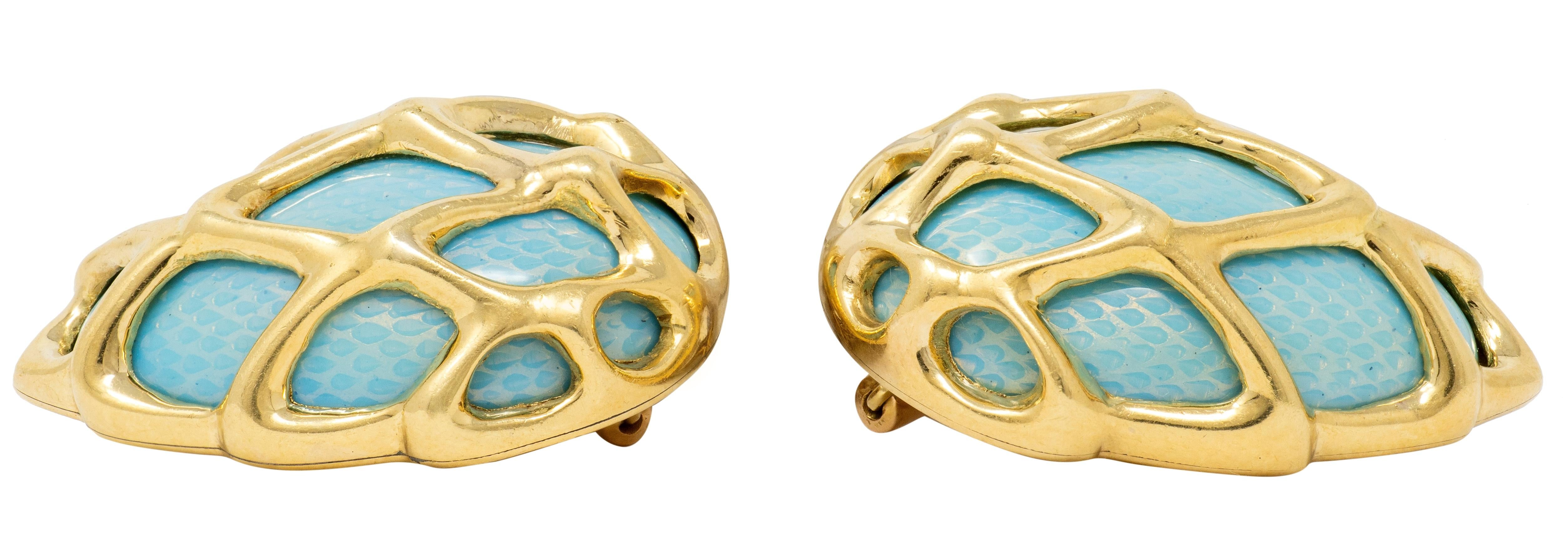 Tiffany & Co. 1960's Basse-Taile Enamel 18K Gold Vintage Egg Ear-Clip Earrings