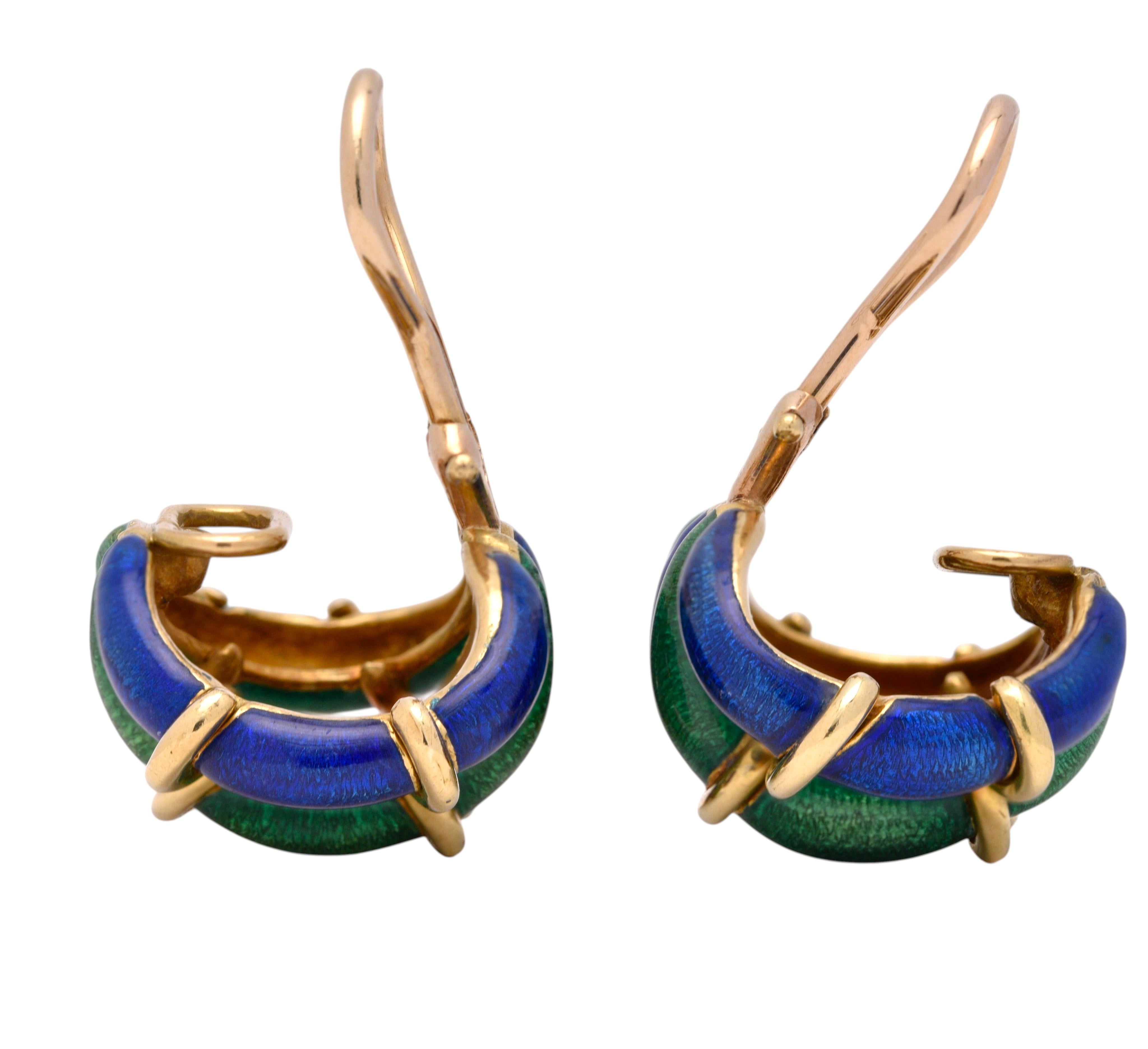 Tiffany & Co. Schlumberger 1960's Enamel 18K Gold Vintage Ear-Clip Earrings