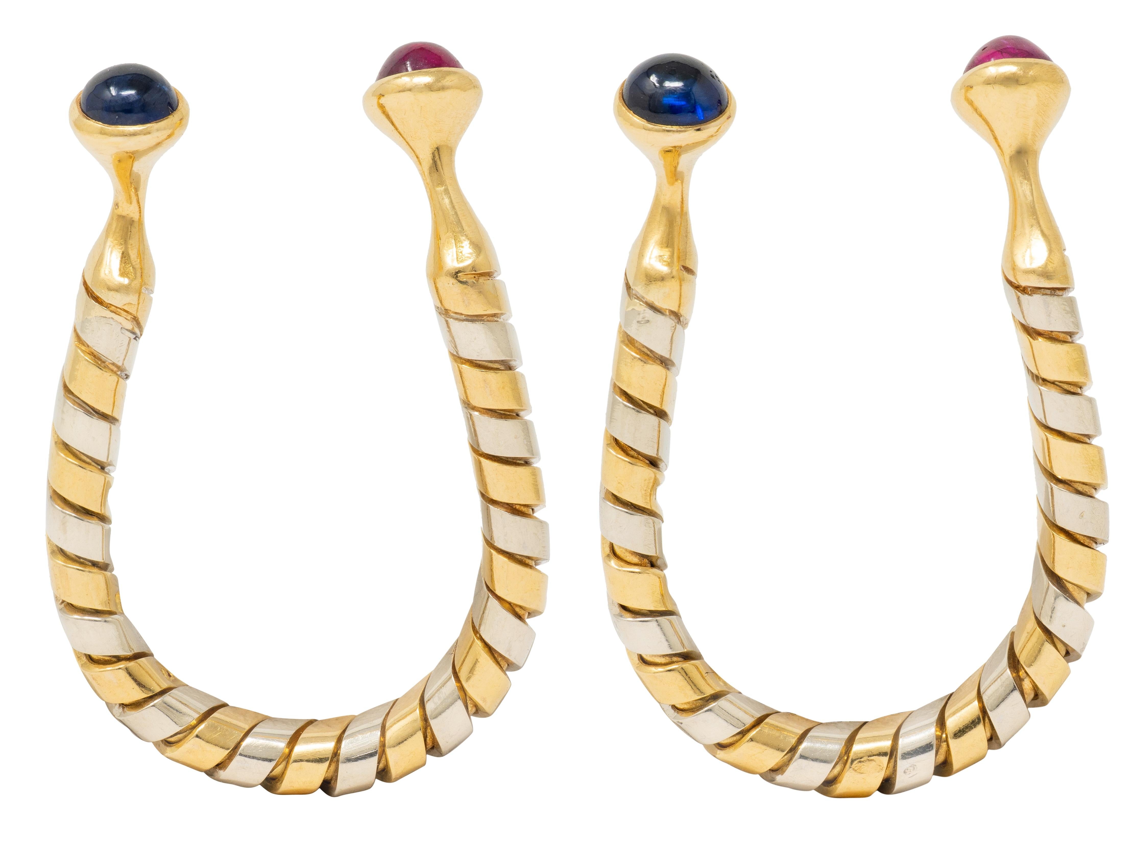 Bulgari 1980's Ruby Sapphire 18 Karat Gold Vintage Serpenti Tubogas Cufflinks