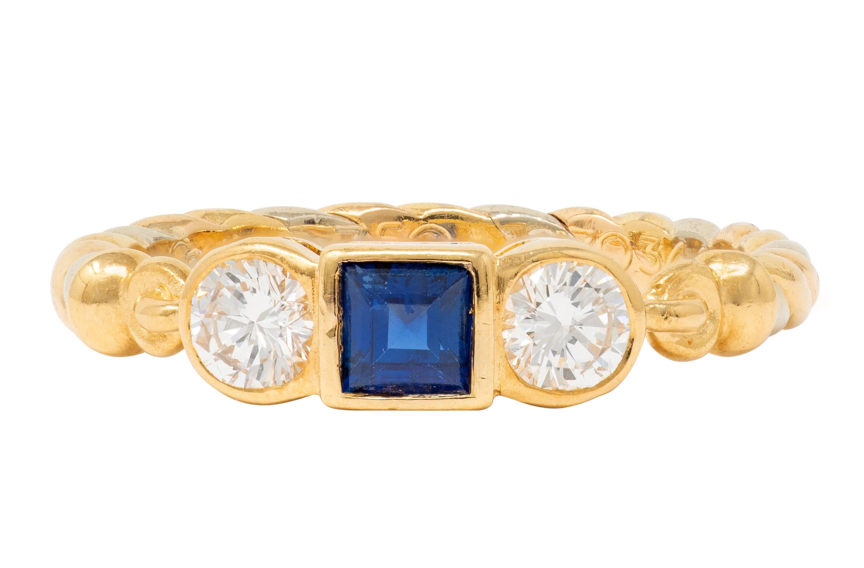 Cartier 1990's Sapphire Diamond 18 Karat Two-Tone Gold Vintage Three Stone Ring