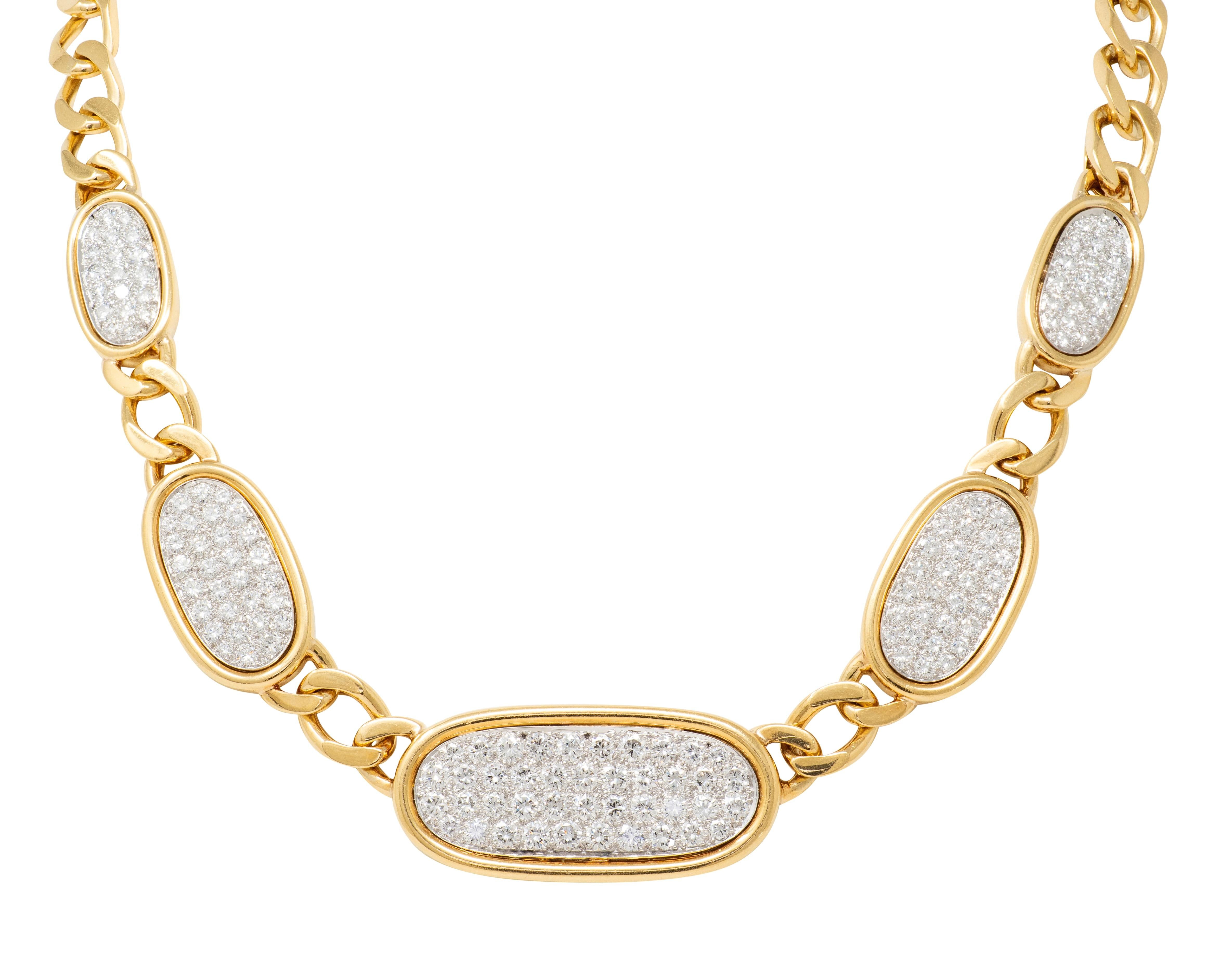 David Webb 1980's Diamond 18K Yellow Gold Platinum Vintage Pavé Station Necklace