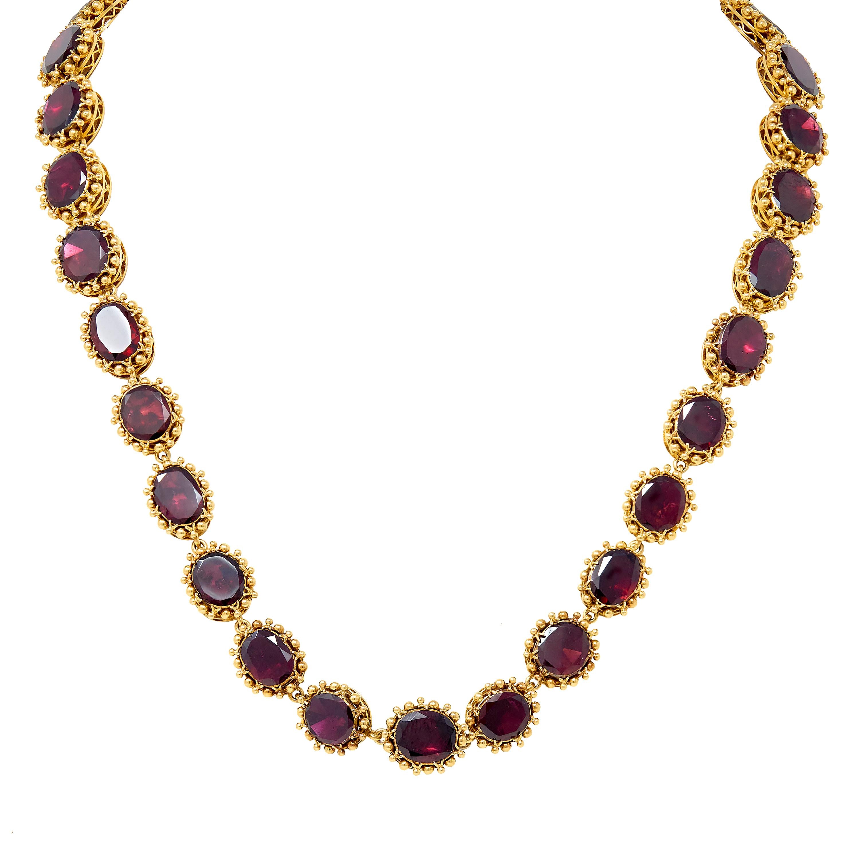 Georgian Garnet 18 Karat Yellow Gold Antique Graduated Cross Pendant Necklace