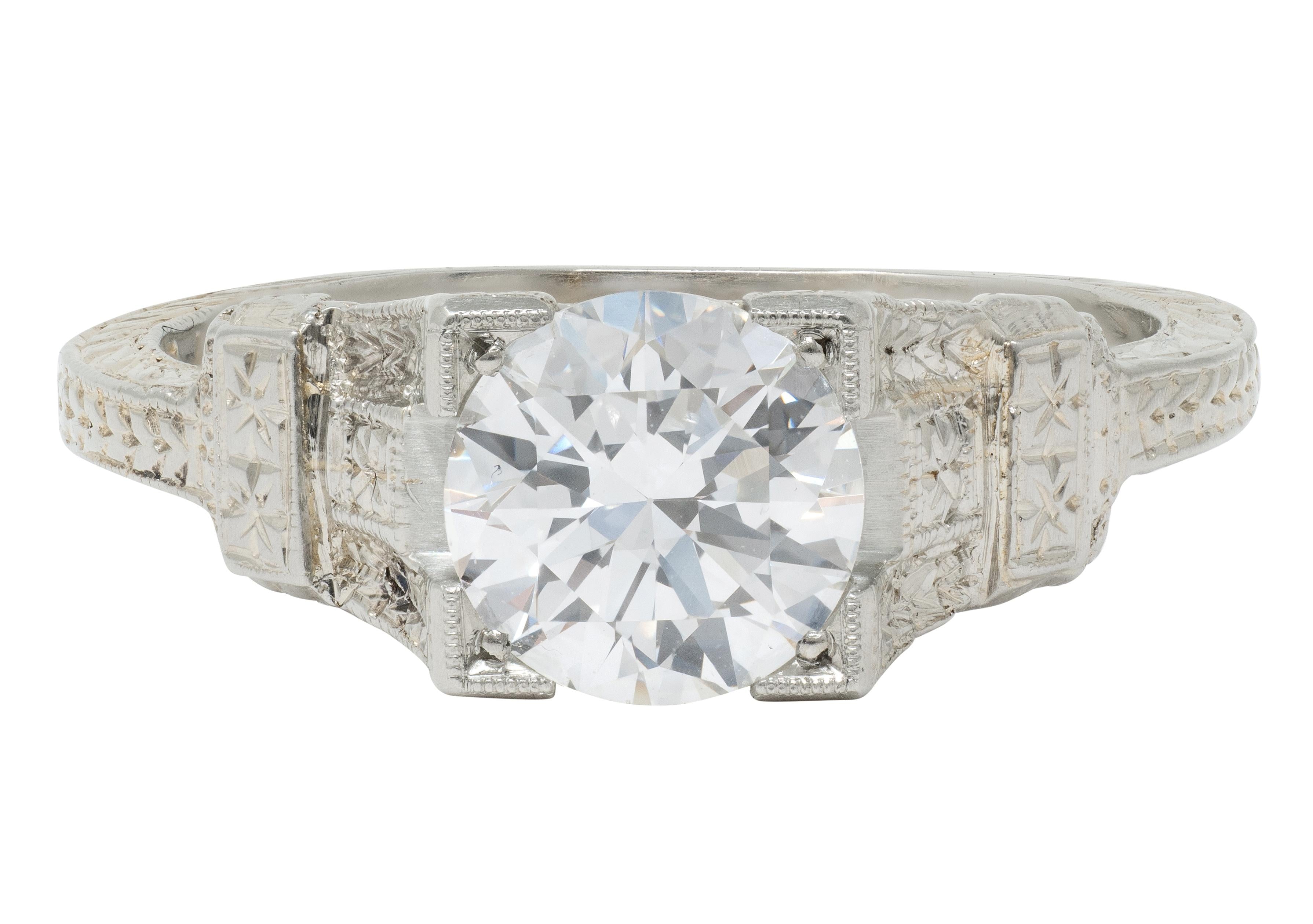 Art Deco 1.16 CTW Diamond 18K Gold Vintage Orange Blossom Engagement Ring