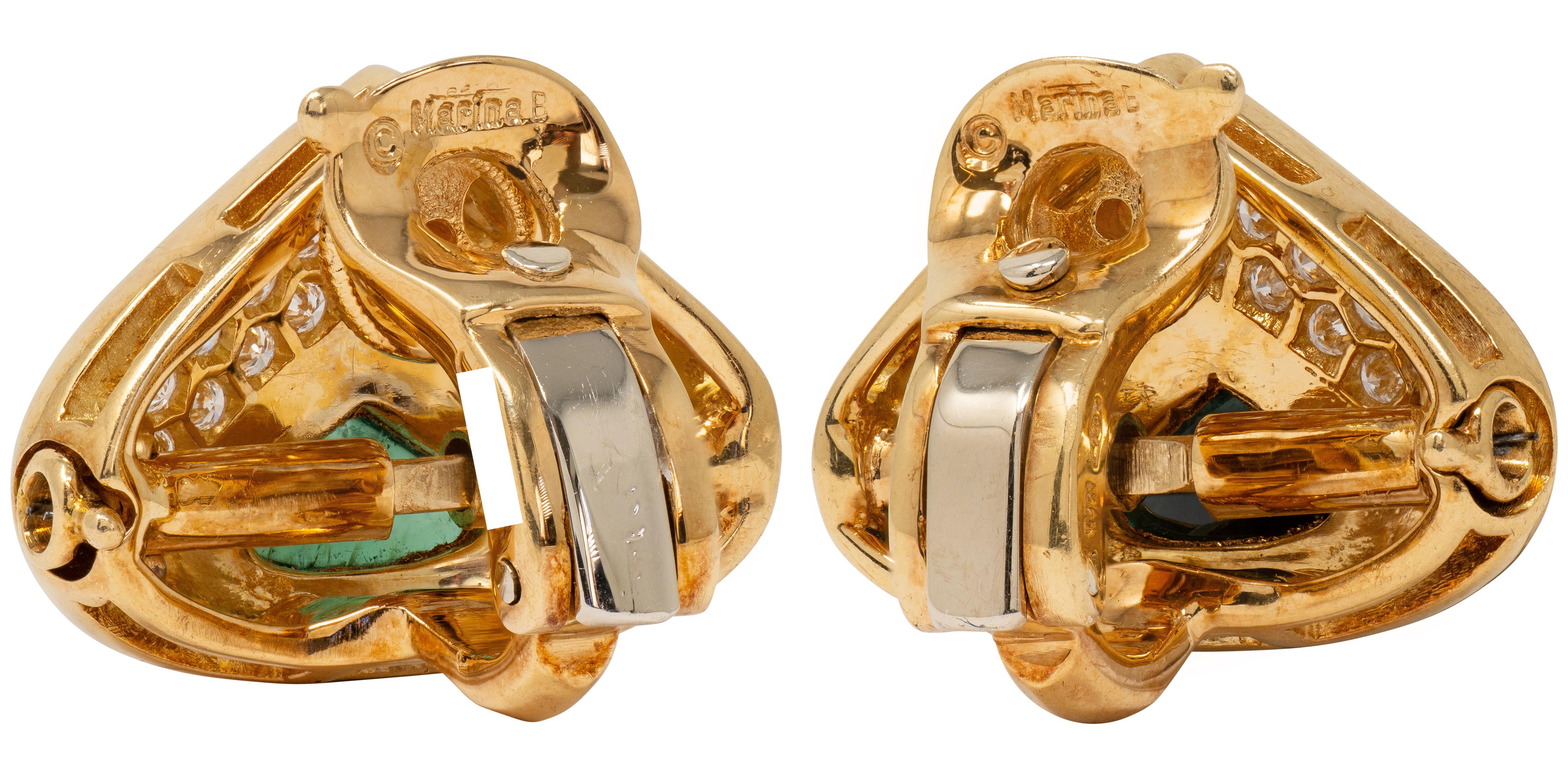 Marina B. Multi-Gem 18K Gold Vintage Interchangeable Pneu Drop Ear-Clip Earrings