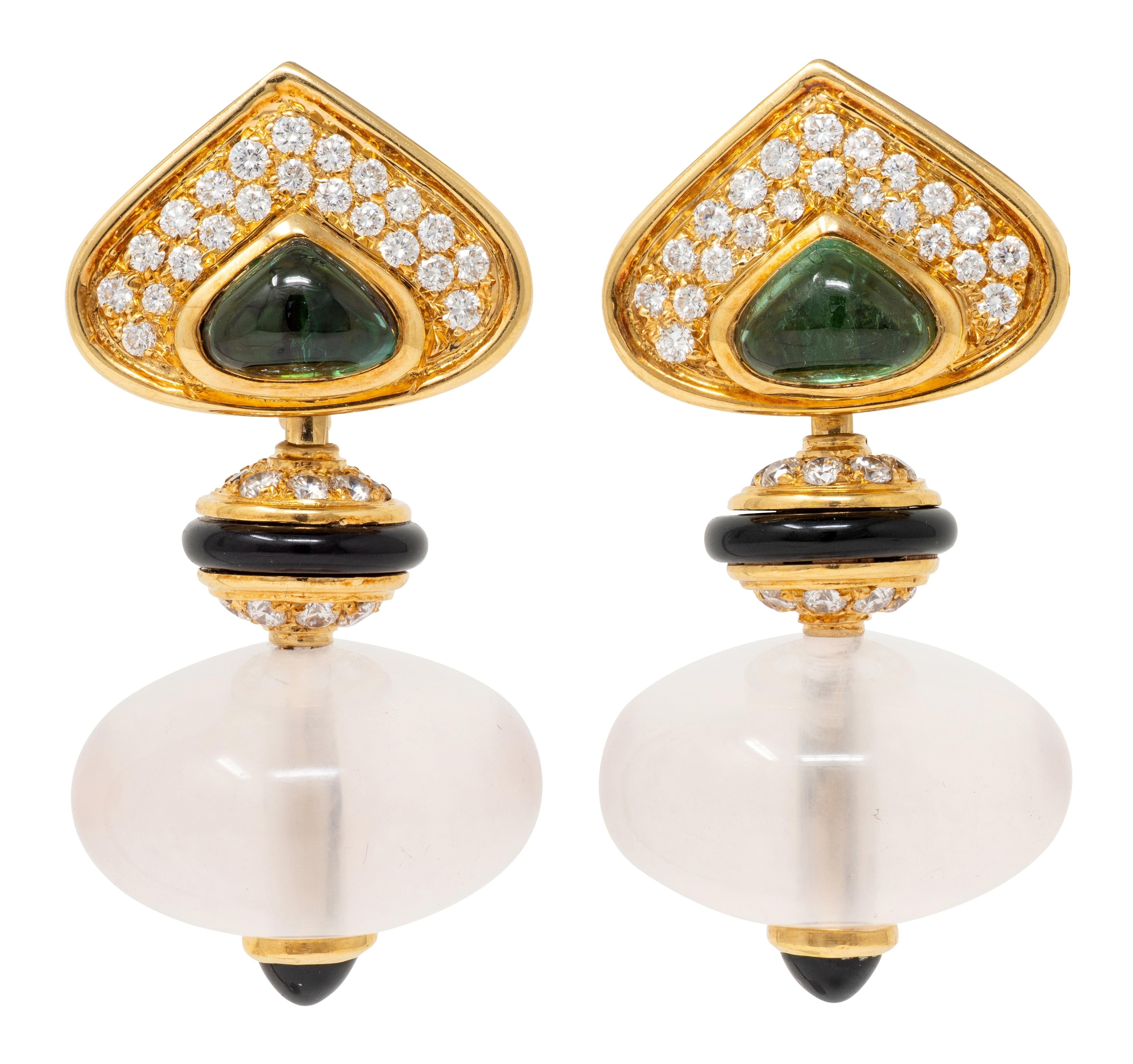 Marina B. Multi-Gem 18K Gold Vintage Interchangeable Pneu Drop Ear-Clip Earrings