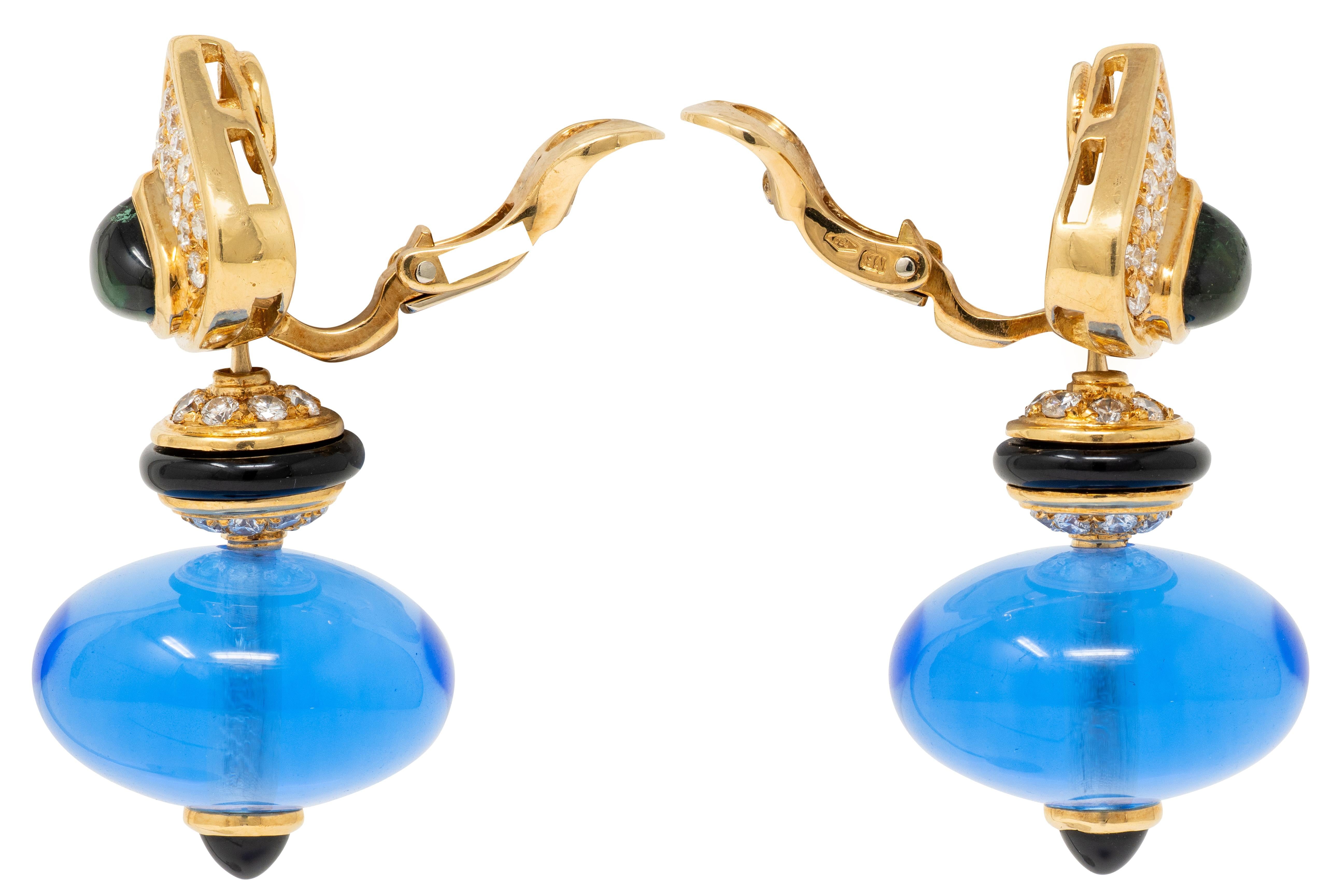 Marina B. Multi-Gem 18K Gold Vintage Interchangeable Pneu Drop Ear-Clip Earrings