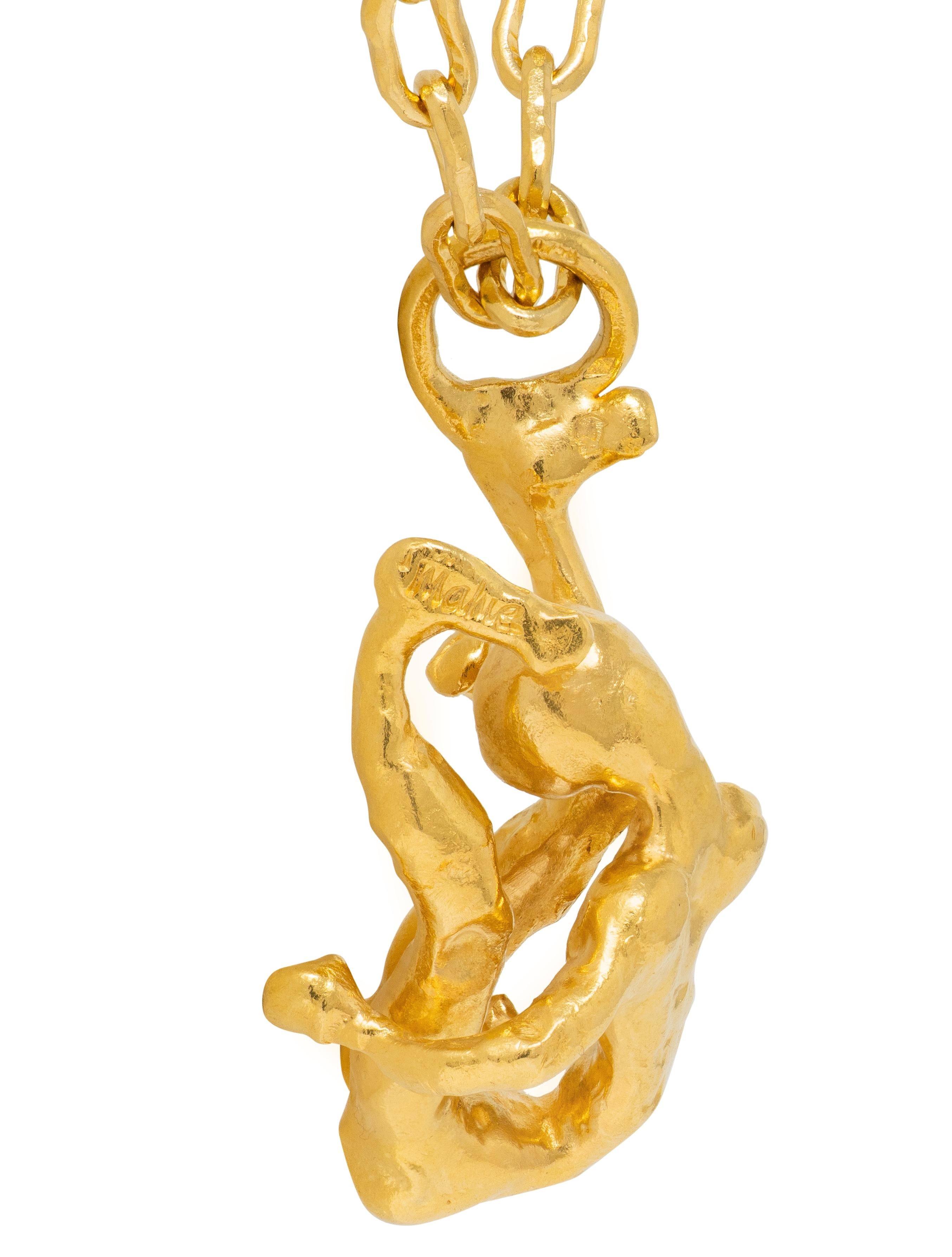 Cartier Jean Mahie French 22K Gold Vintage Erotic Brutalist Acrobat Necklace