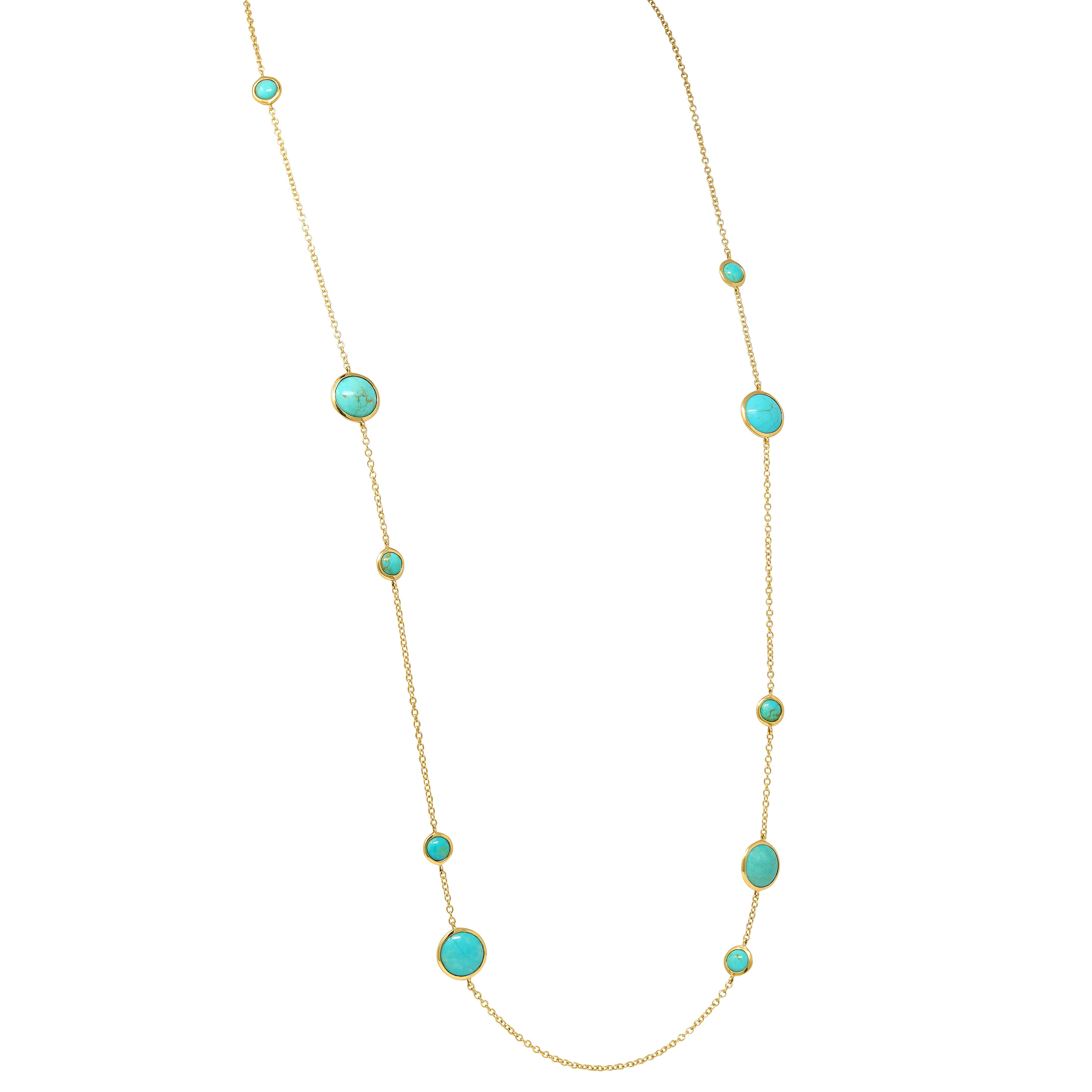 Ippolita 2000's Turquoise 18 Karat Yellow Gold Station Necklace