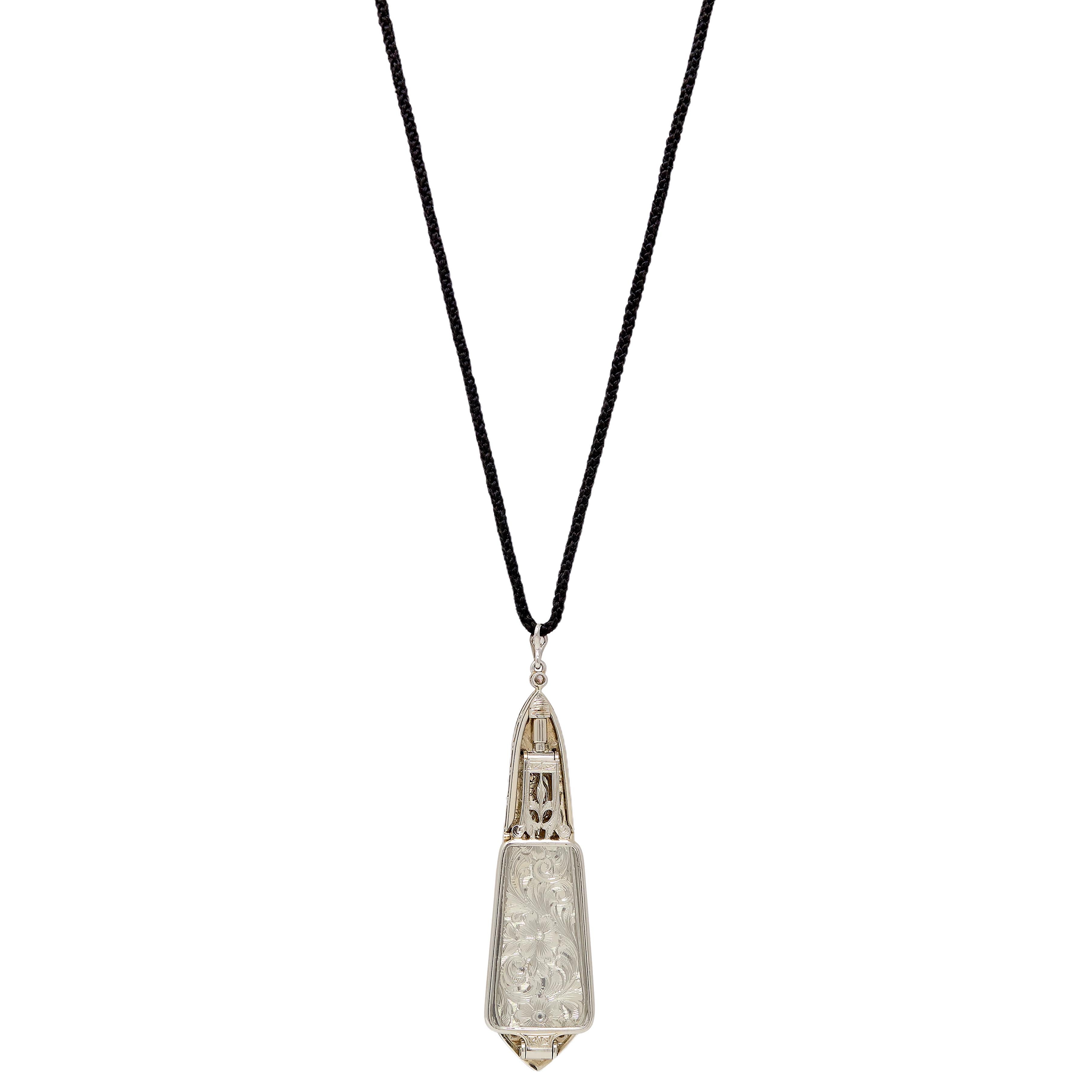 Art Deco Diamond Quartz Platinum 18K Gold Vintage Lorgnette Pendant Necklace