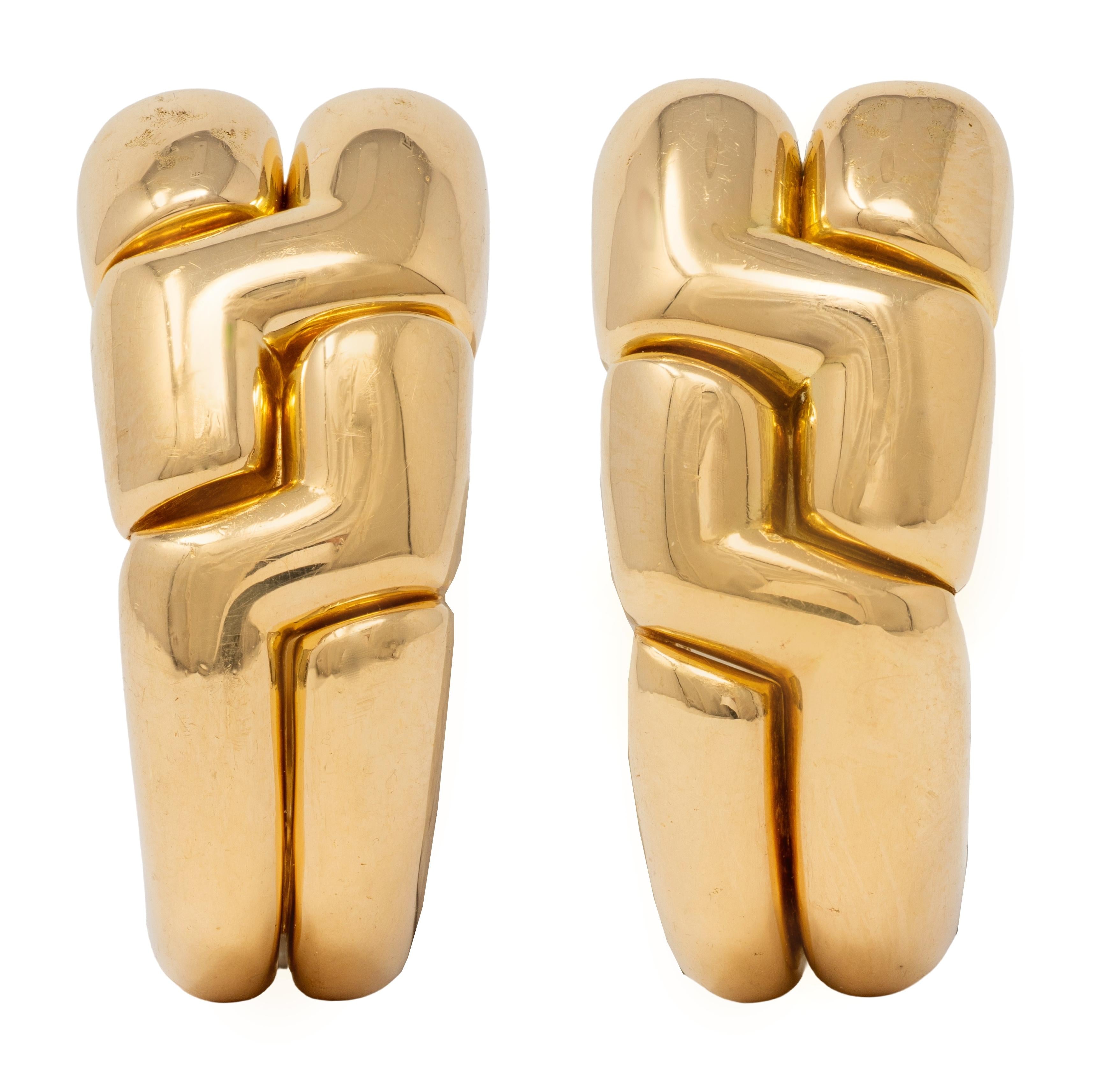 Bulgari 1990's 18 Karat Yellow Gold Vintage Geometric J-Hoop Earrings