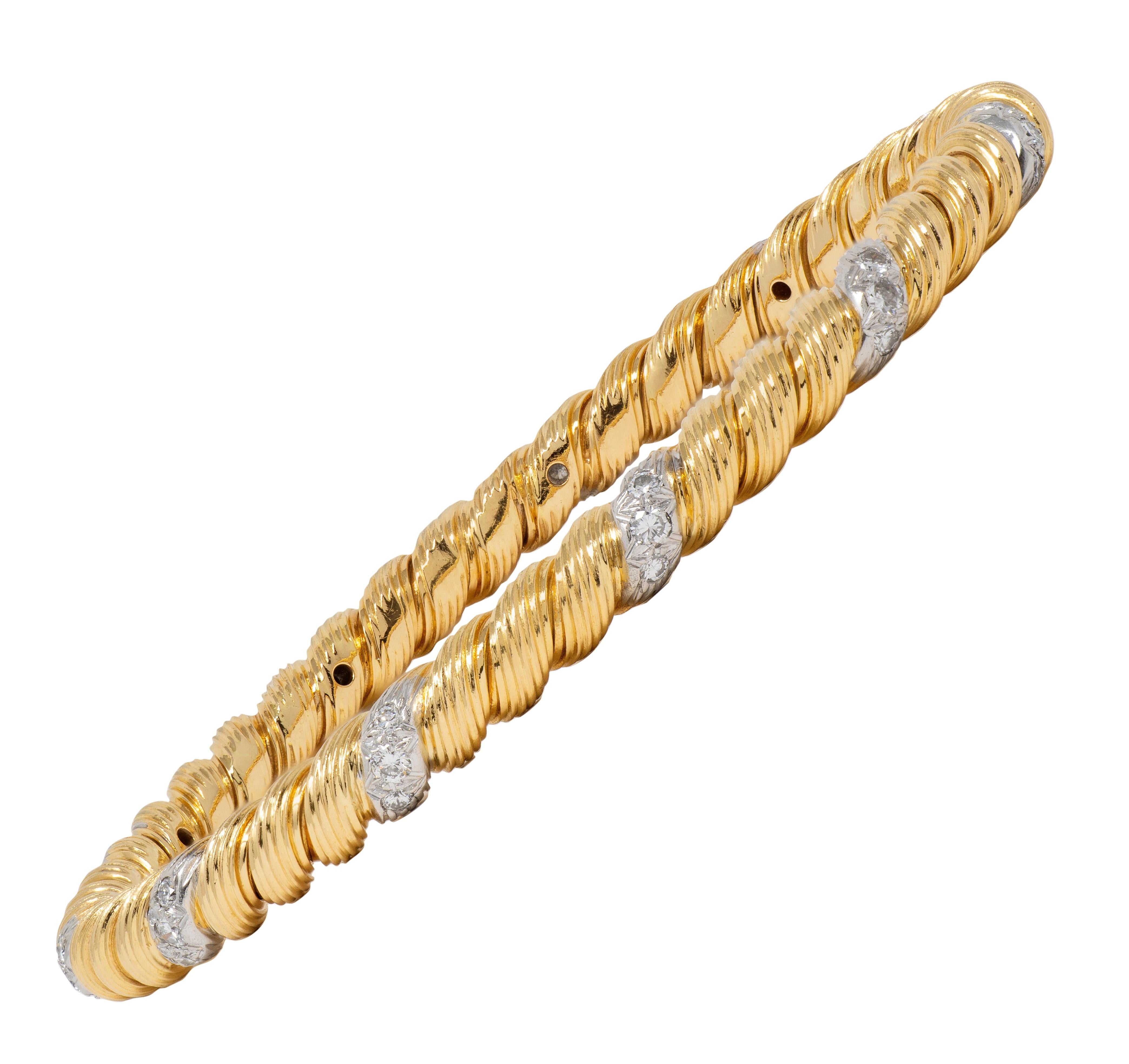 Van Cleef & Arpels Diamond 18K Gold Platinum Vintage Twisted Bangle Bracelet