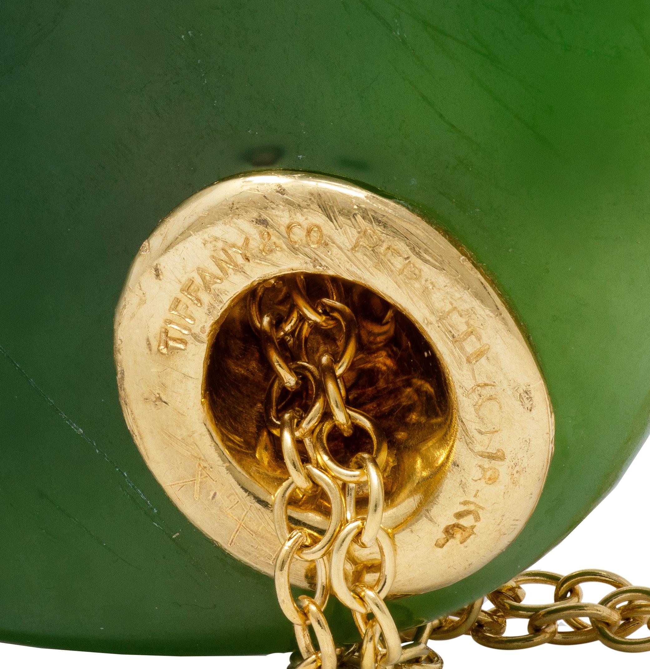 Tiffany & Co. Elsa Peretti 1970's Jade 18K Vintage Touchstone Pendant Necklace