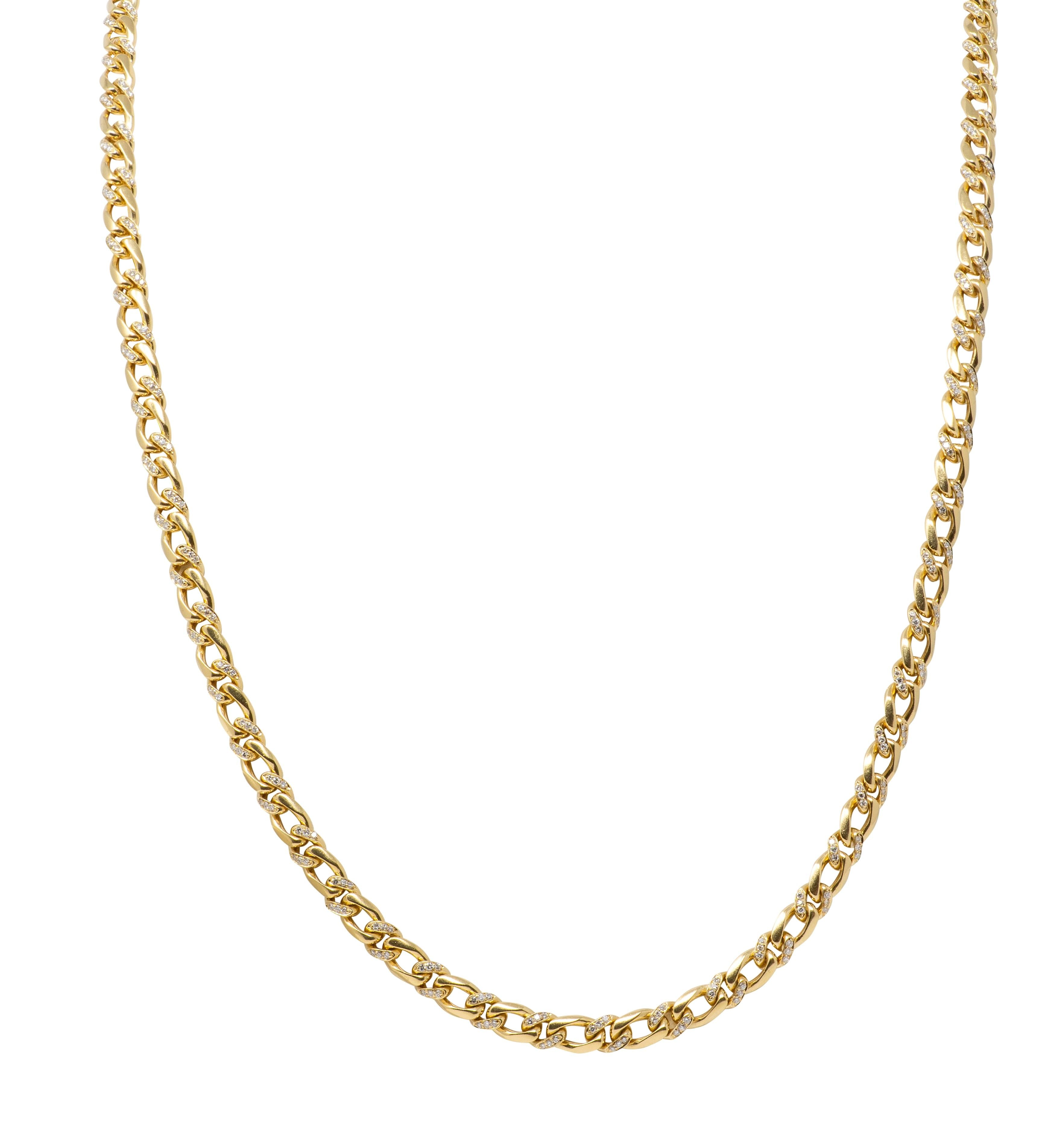 Bulgari 1970's 8.60 CTW Diamond 18 Karat Gold Vintage Curb Link Chain Necklace