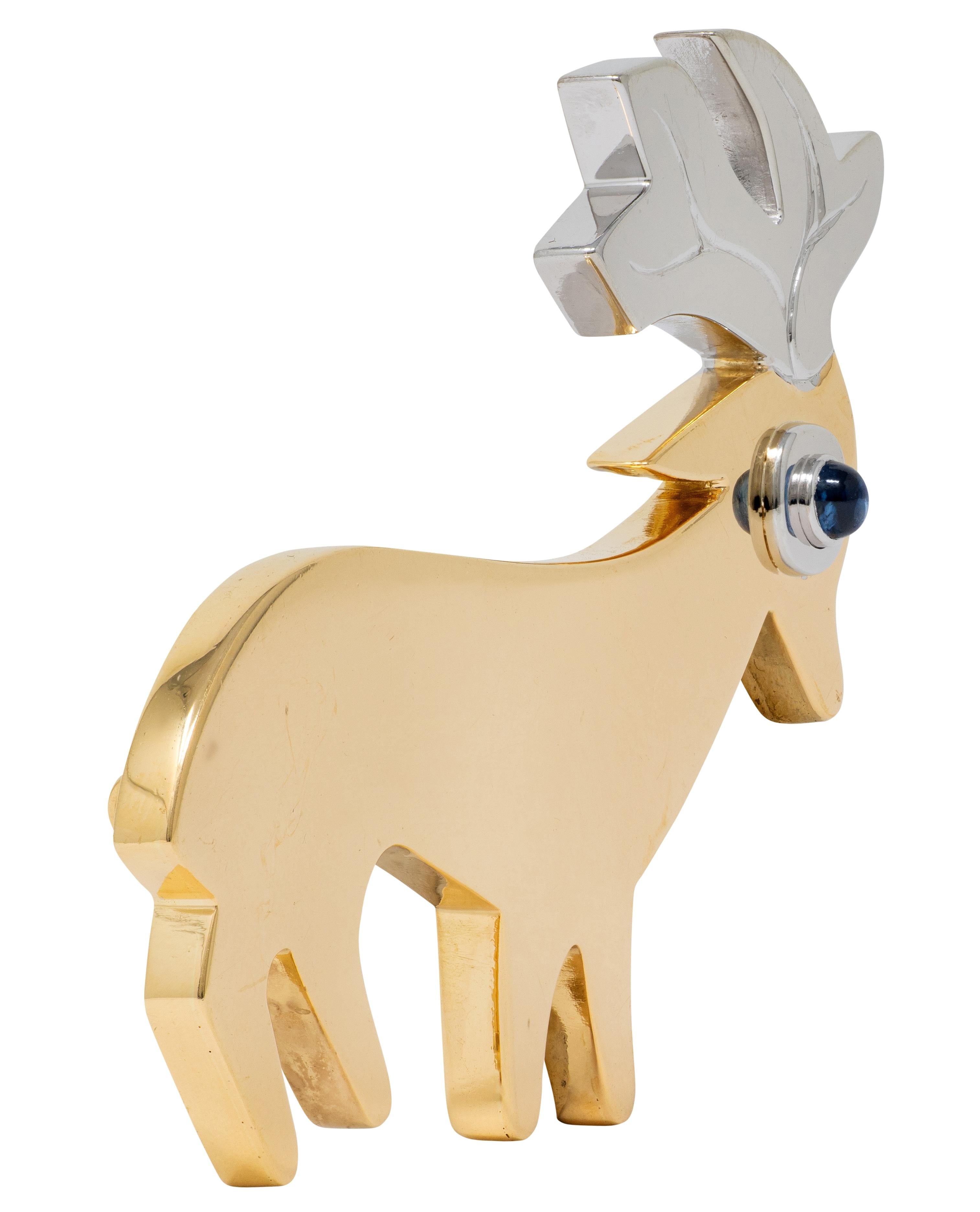 Bertel Gardberg Modernist 1960's Sapphire 18 Karat Gold Vintage Deer Brooch