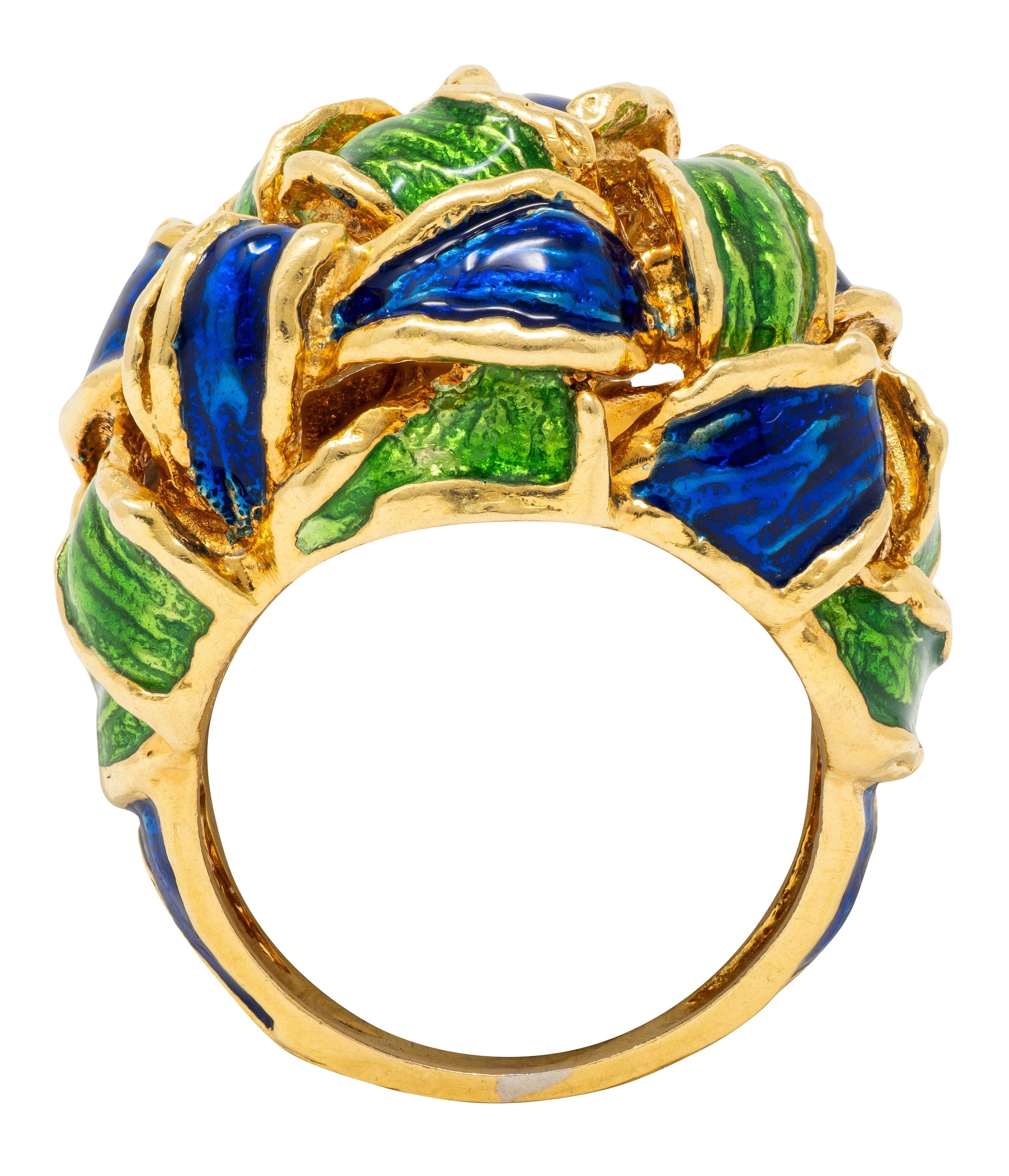 Tiffany & Co. 1980's Enamel 18 Karat Yellow Gold Vintage Basket Weave Ring