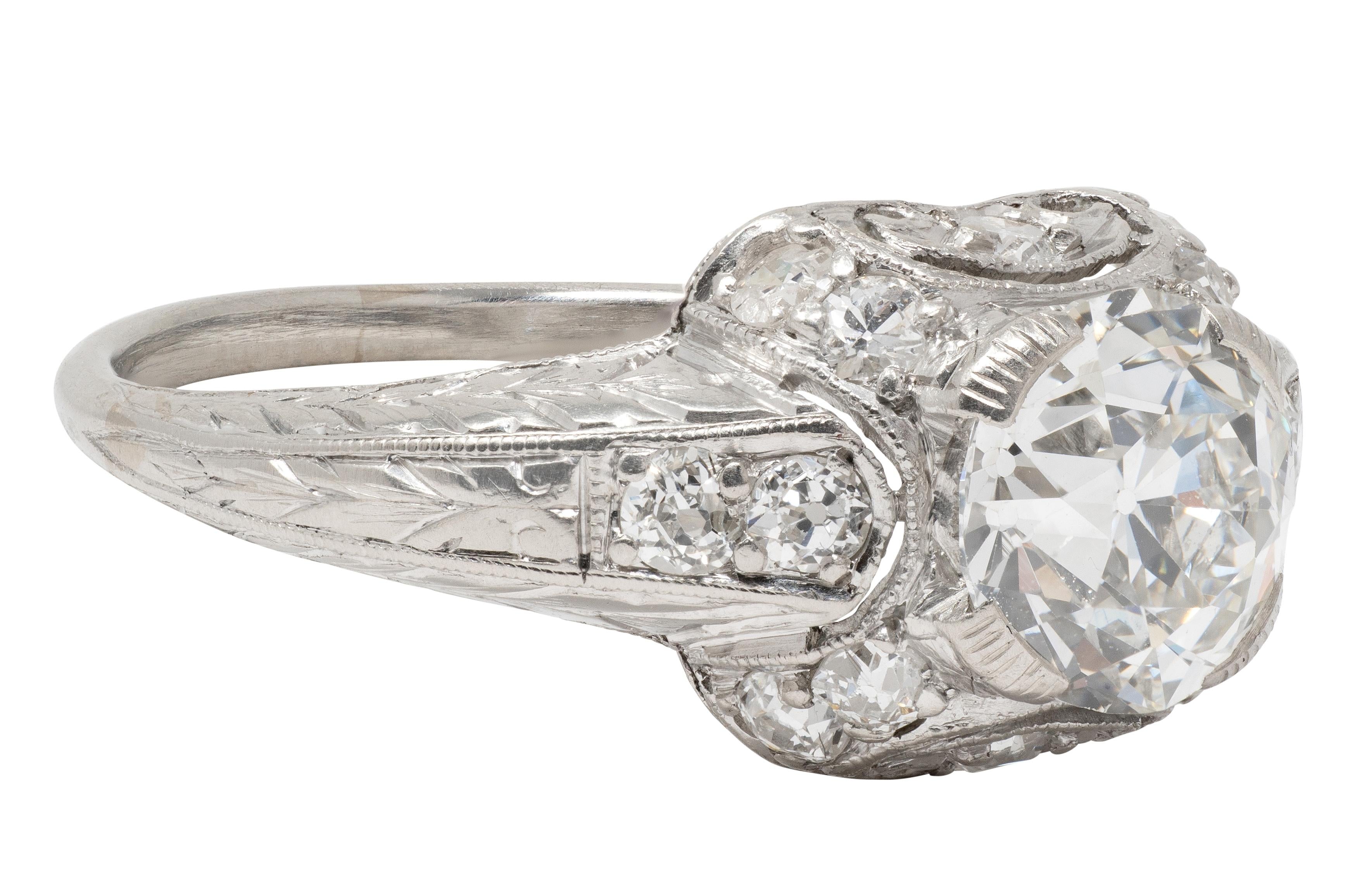 Art Deco 2.15 CTW European Diamond Platinum Vintage Ornate Wheat Engagement Ring