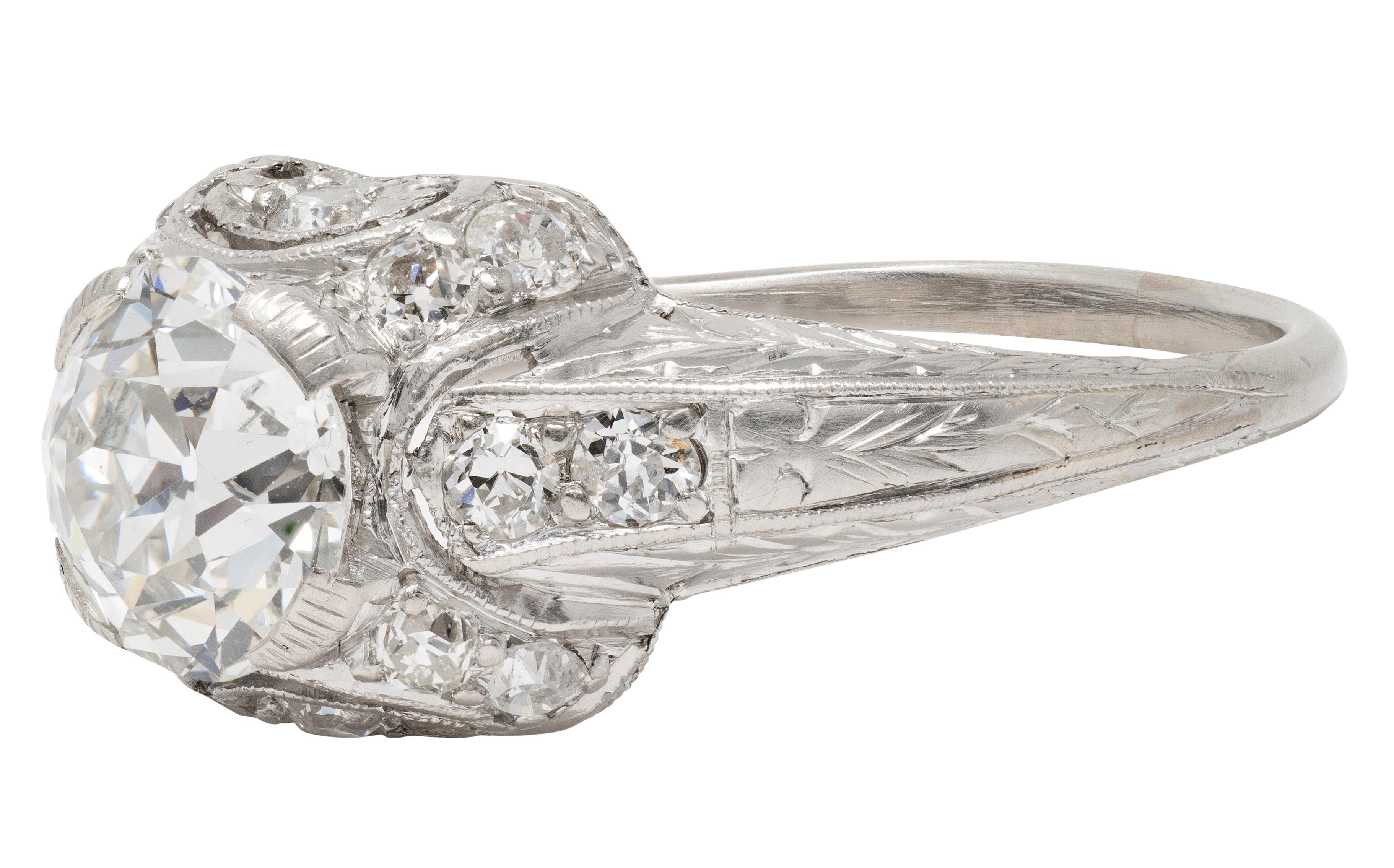 Art Deco 2.15 CTW European Diamond Platinum Vintage Ornate Wheat Engagement Ring