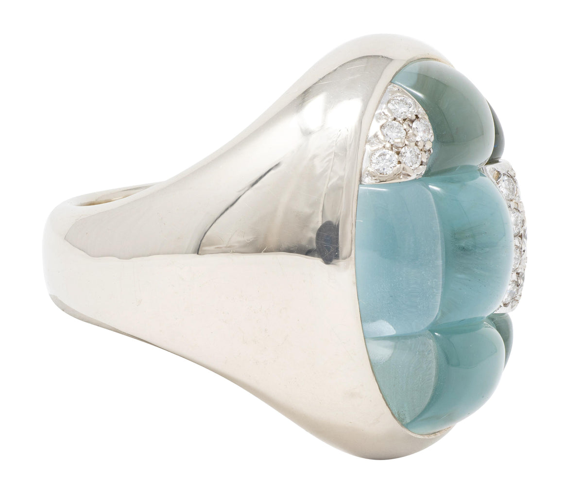Pomellato 2000's Aquamarine Diamond 18 Karat White Gold Mosaique Statement Ring