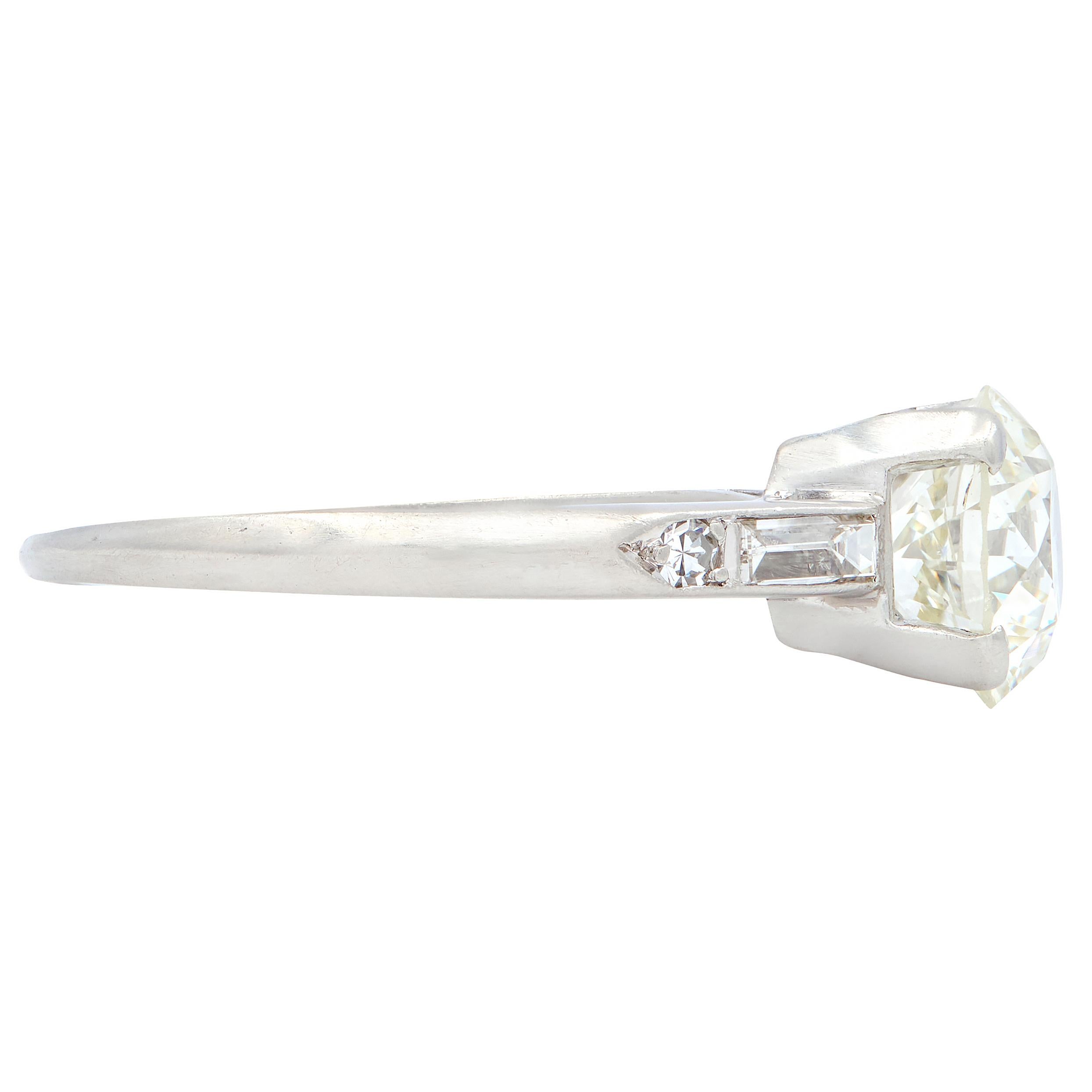 Mid-Century Old European Cut Diamond Platinum Vintage Scroll Engagement Ring GIA