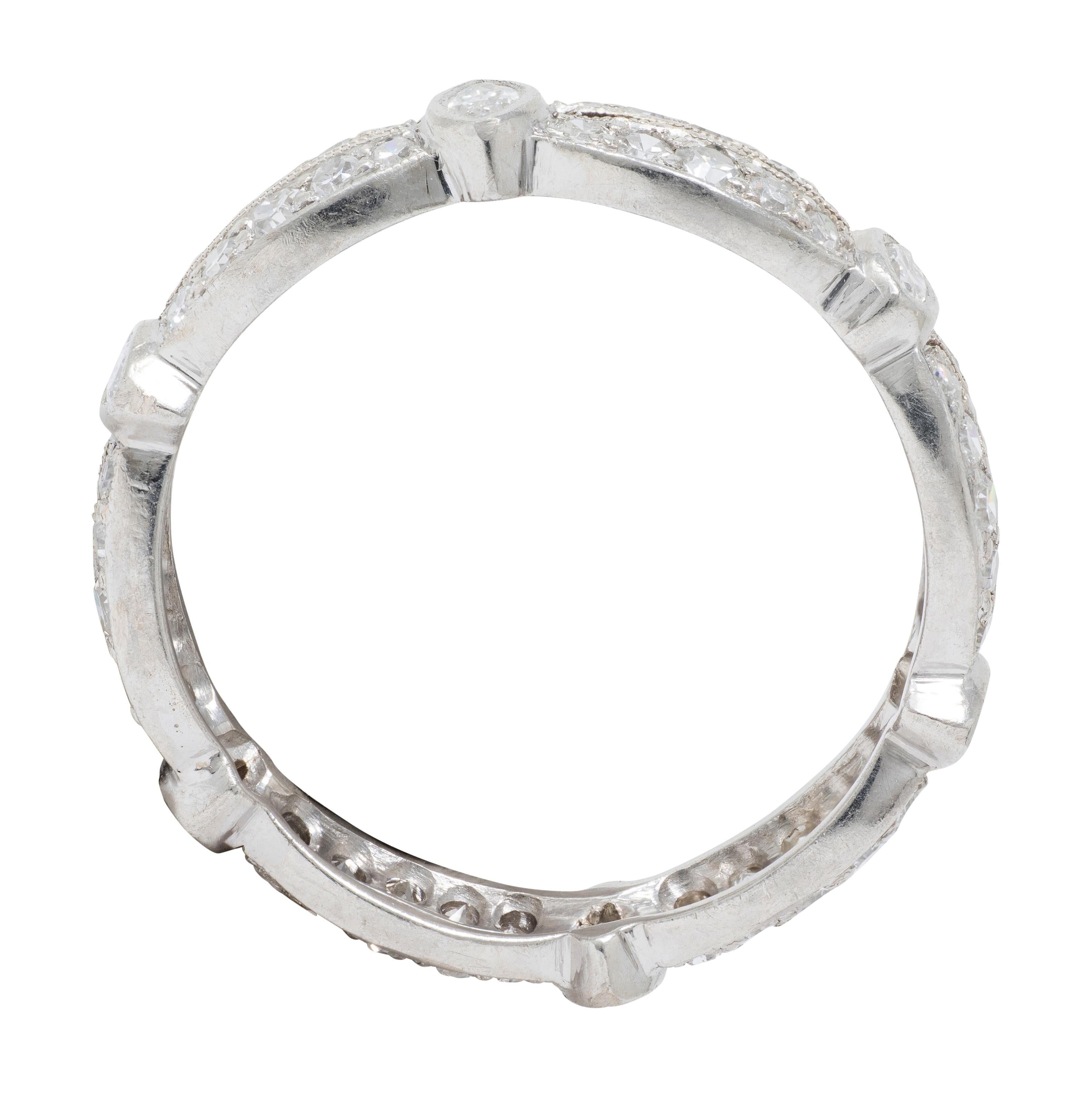 Art Deco 1.56 CTW Diamond Platinum Vintage Ribbon Eternity Band Ring