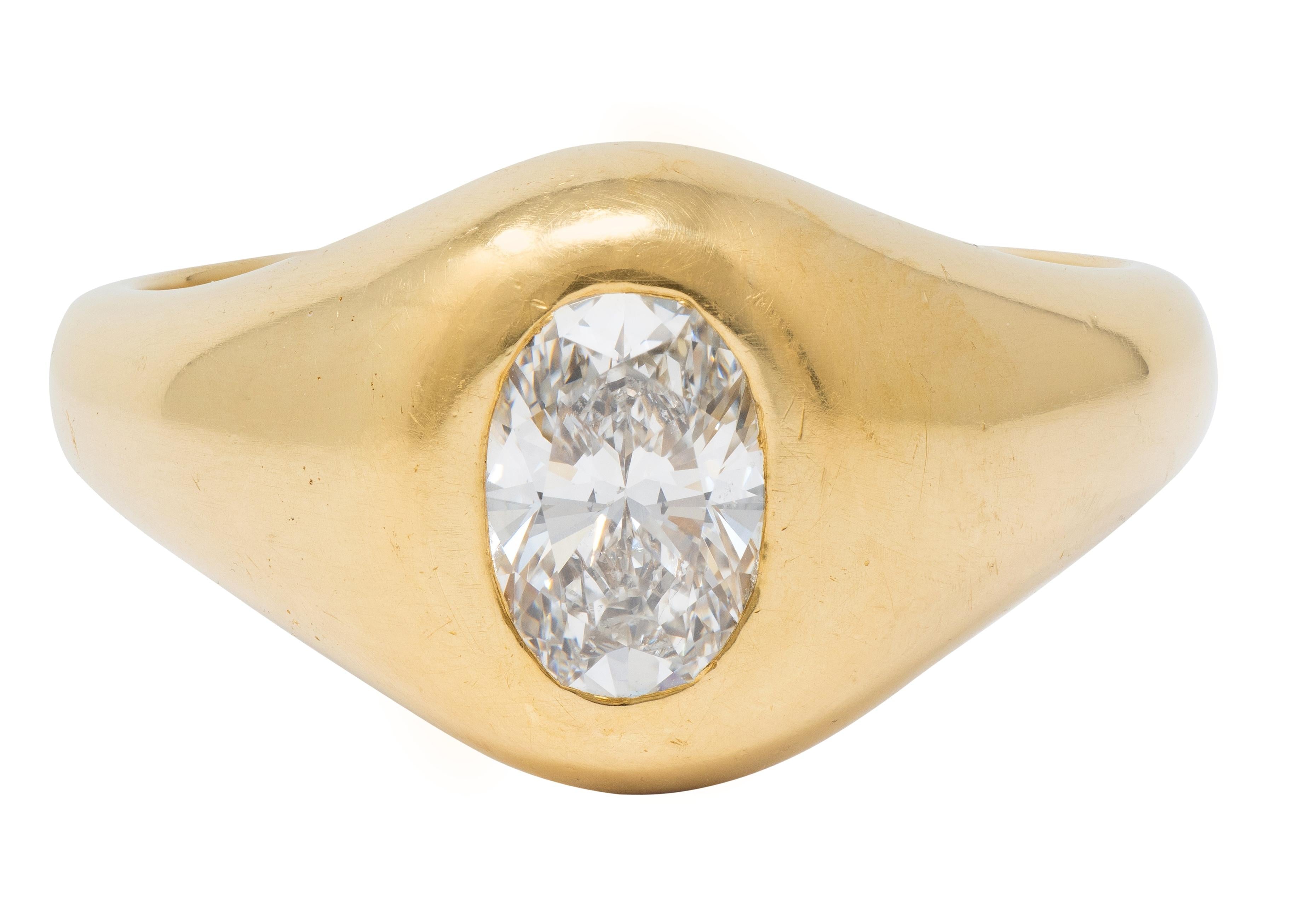 Cartier 1960's 1.22 CTW Oval Cut Diamond 18 Karat Yellow Gold Unisex Signet Ring
