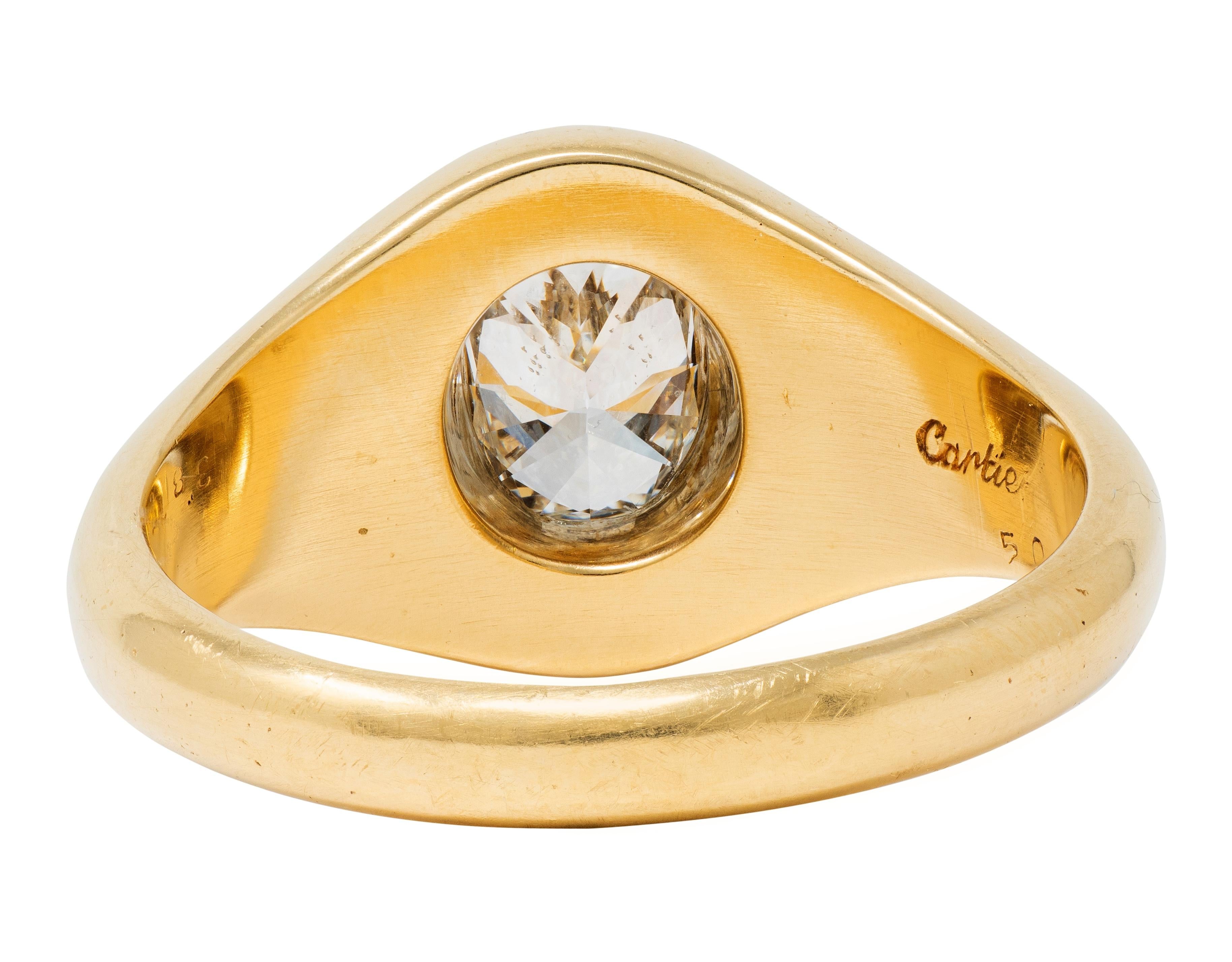 Cartier 1960's 1.22 CTW Oval Cut Diamond 18 Karat Yellow Gold Unisex Signet Ring