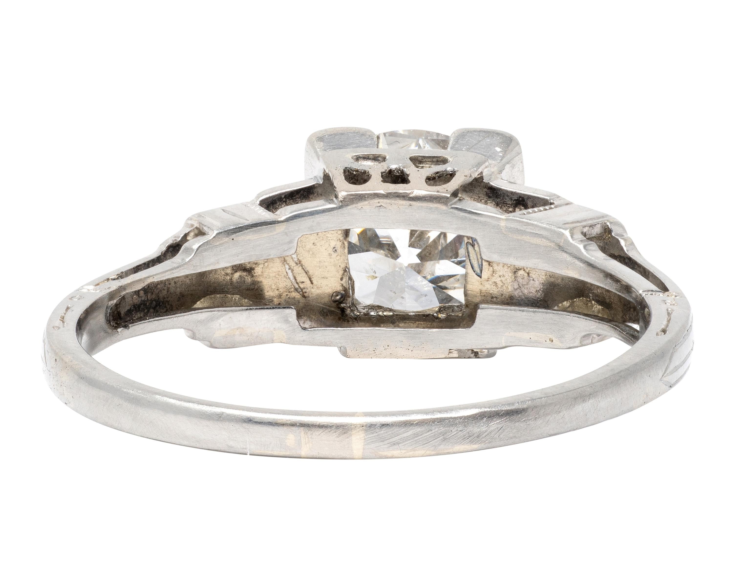 Art Deco Old European Cut Diamond 18K Gold Vintage Floral Engagement Ring