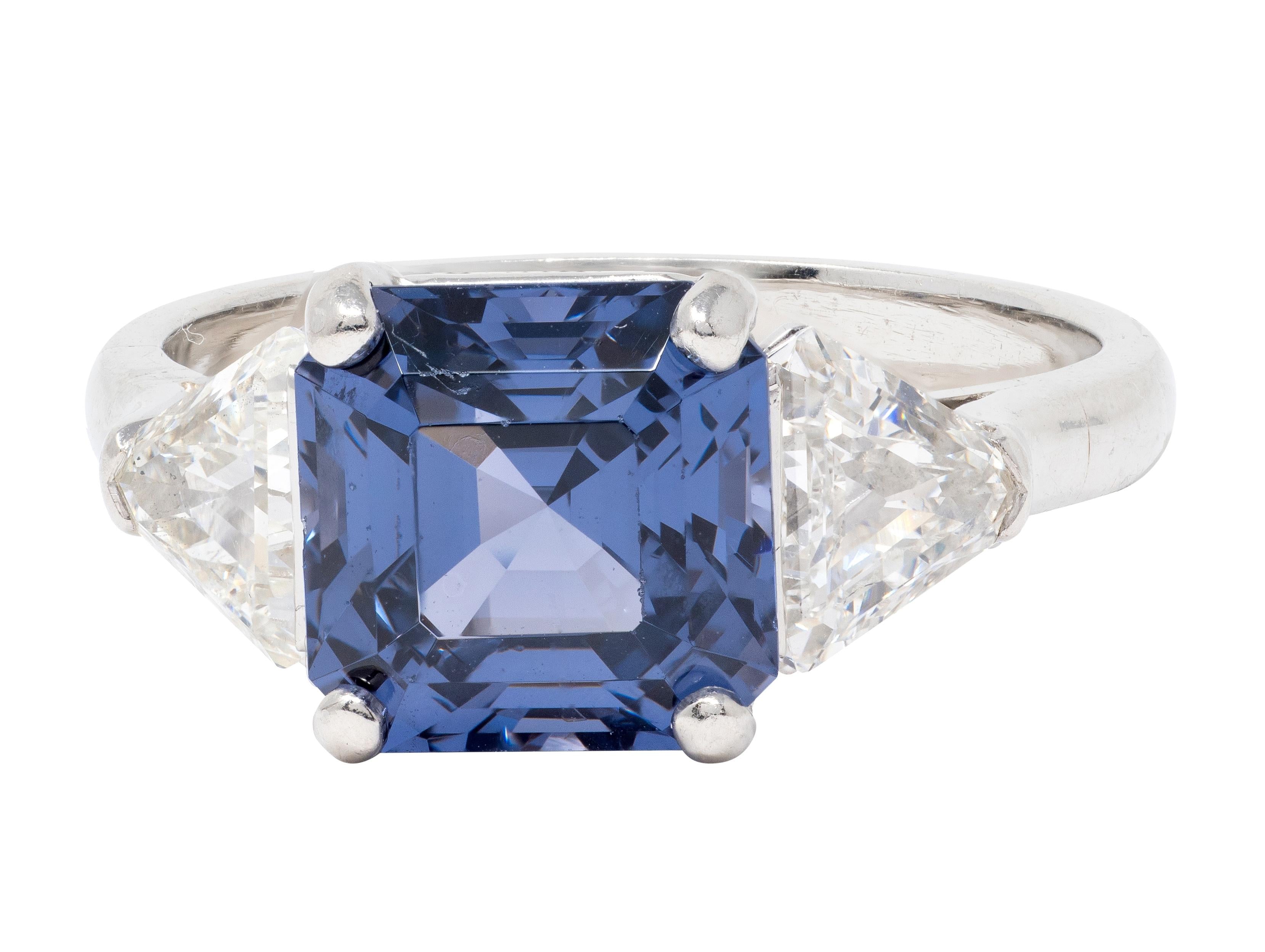 1980's Vintage 4.73 CTW Diamond Spinel Platinum Three Stone Ring