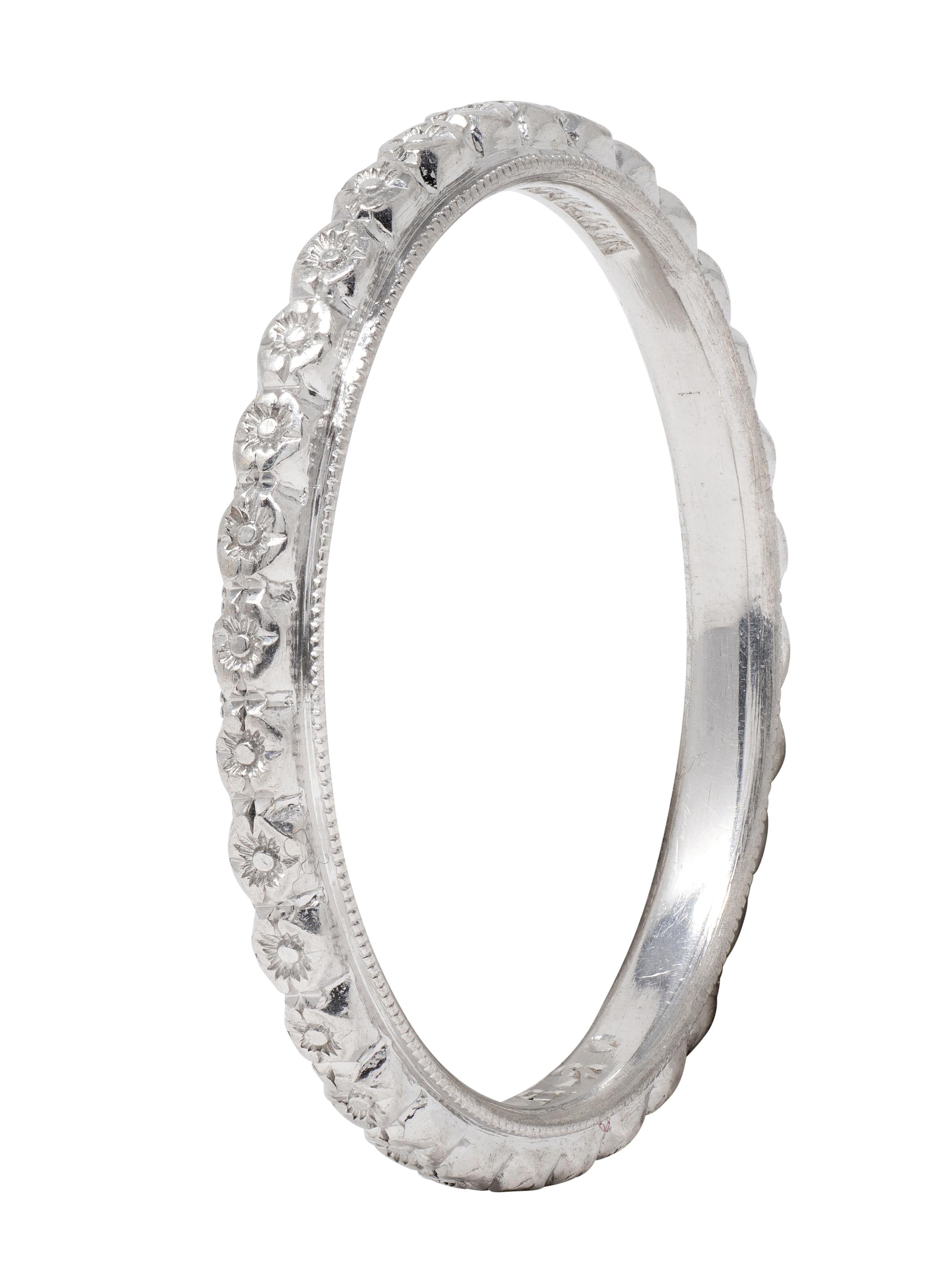 Art Deco White Rose Platinum Vintage Orange Blossom Wedding Band Ring