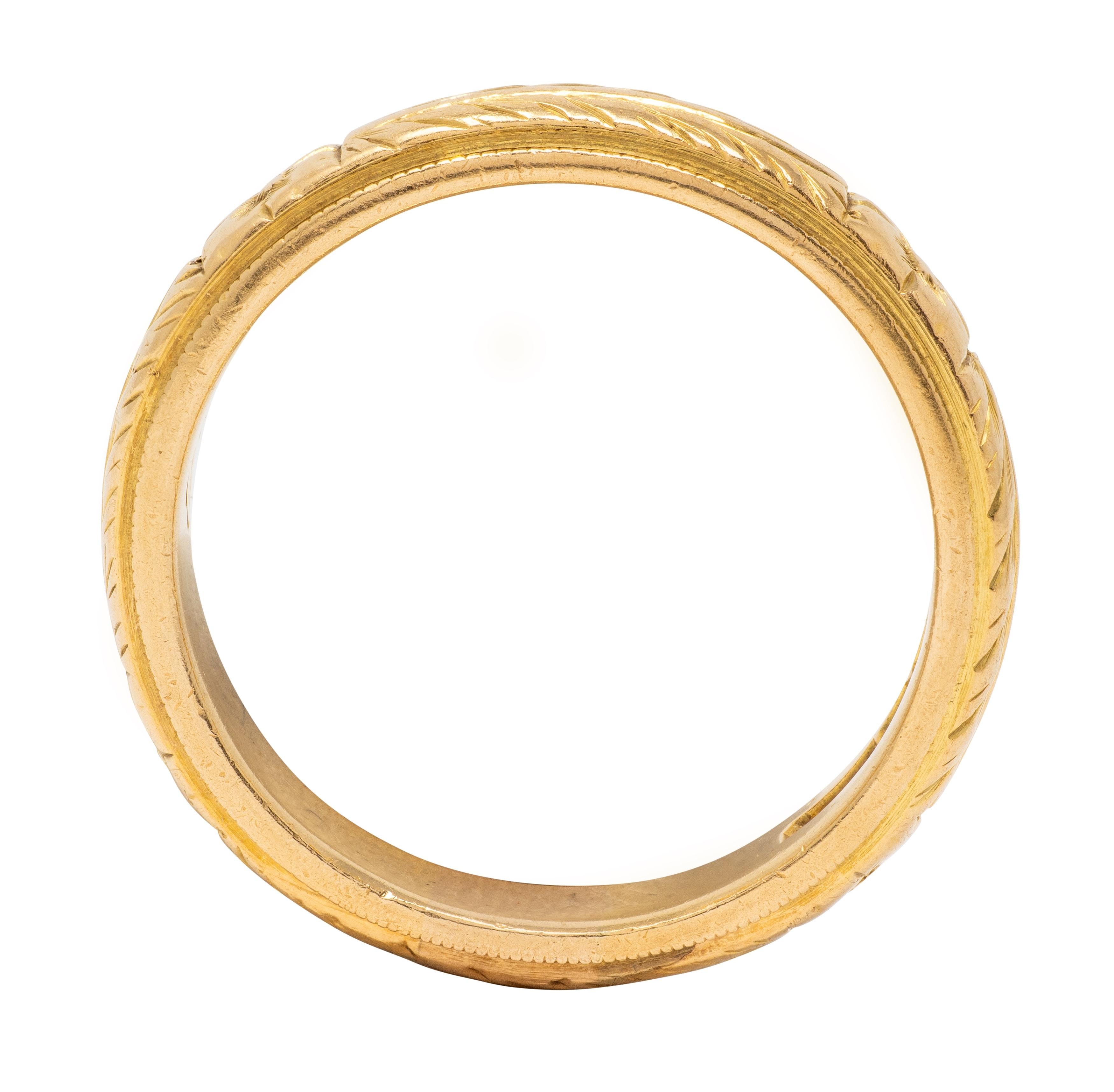 Victorian 1898 18 Karat Yellow Gold Antique Orange Blossom Wedding Band Ring
