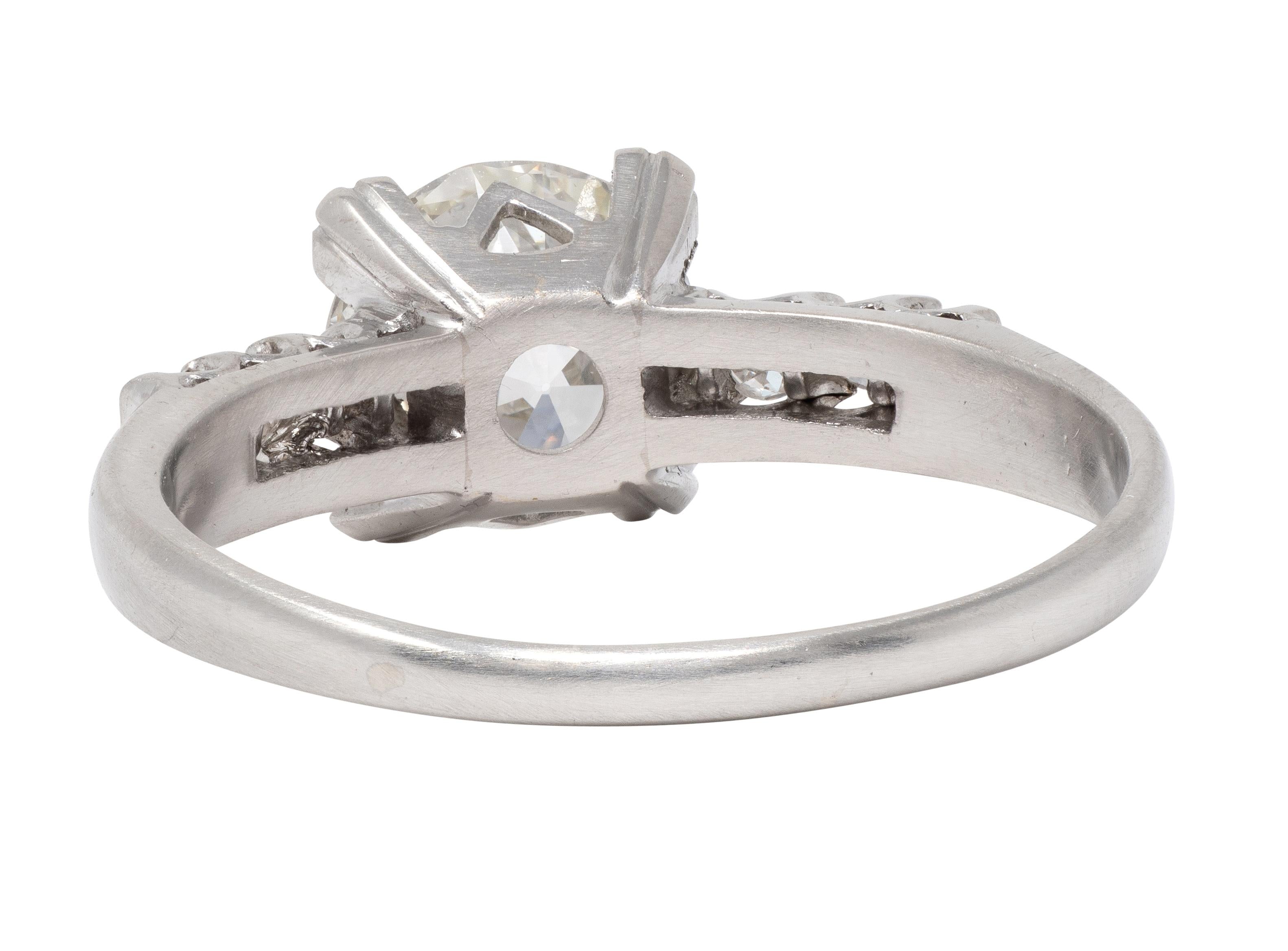 Mid-Century 1.45 CTW European Cut Diamond Platinum Vintage Engagement Ring GIA