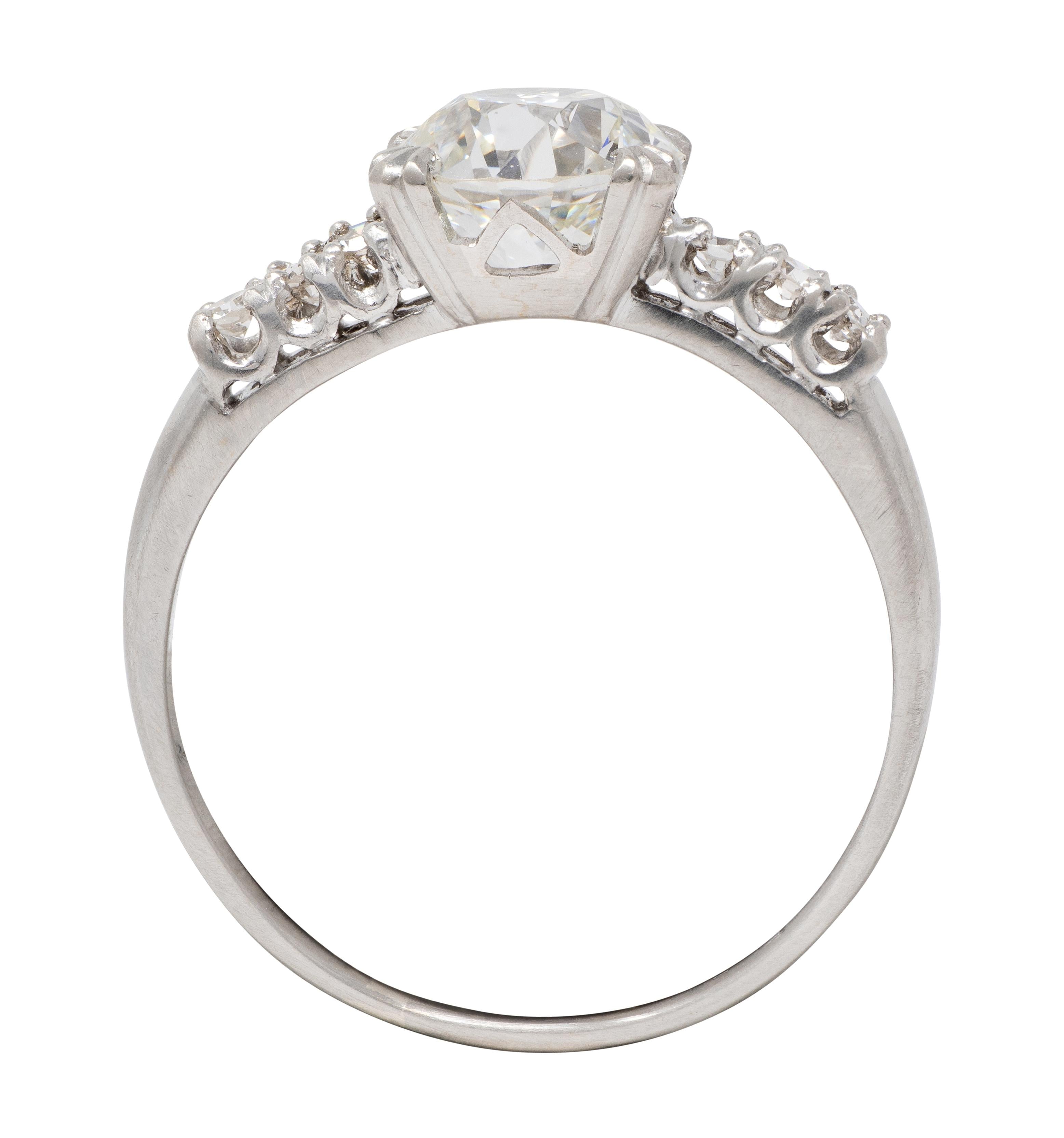 Mid-Century 1.45 CTW European Cut Diamond Platinum Vintage Engagement Ring GIA