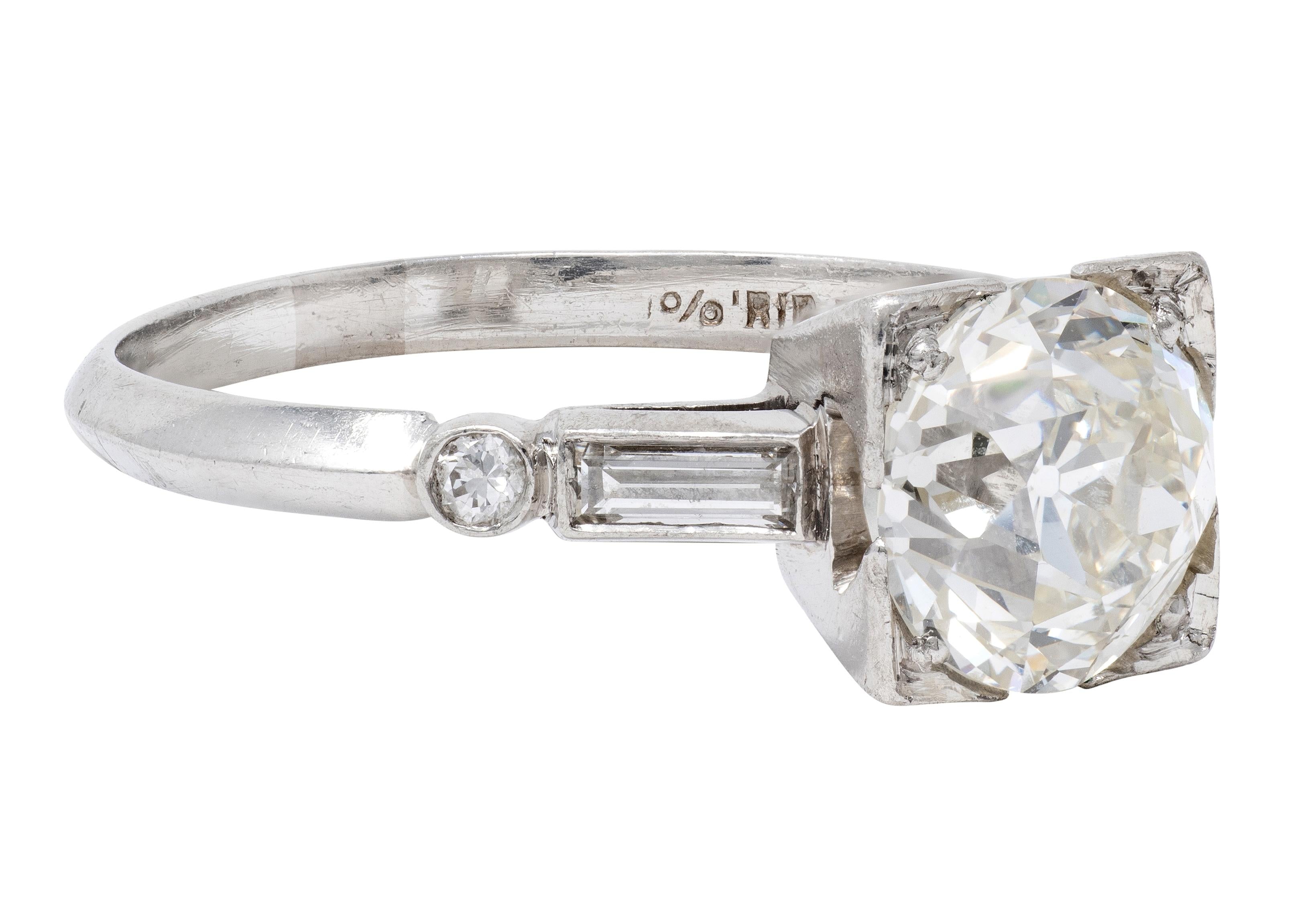 Mid-Century Old European Cut Diamond Platinum Vintage Engagement Ring