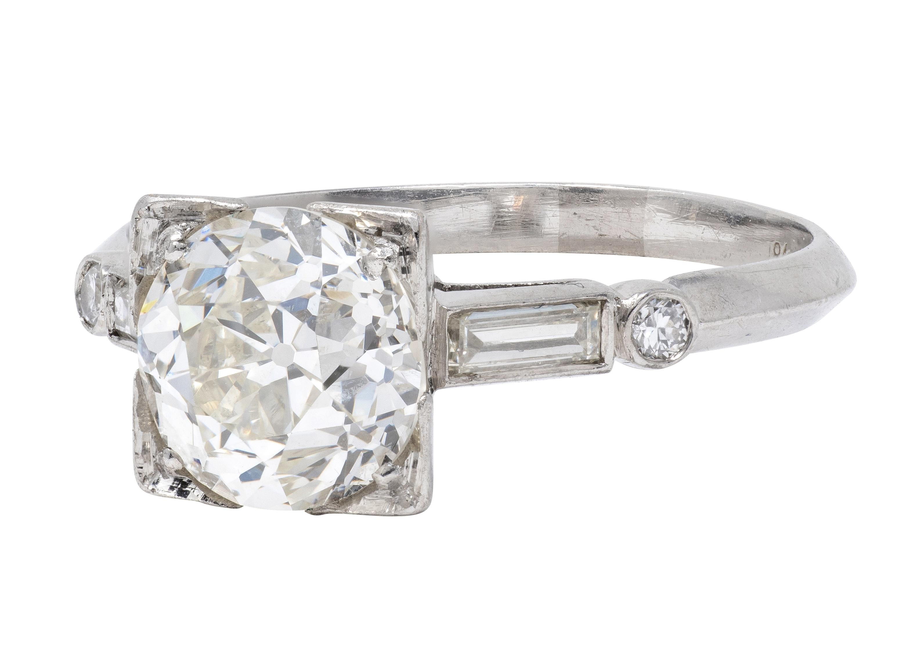 Mid-Century Old European Cut Diamond Platinum Vintage Engagement Ring