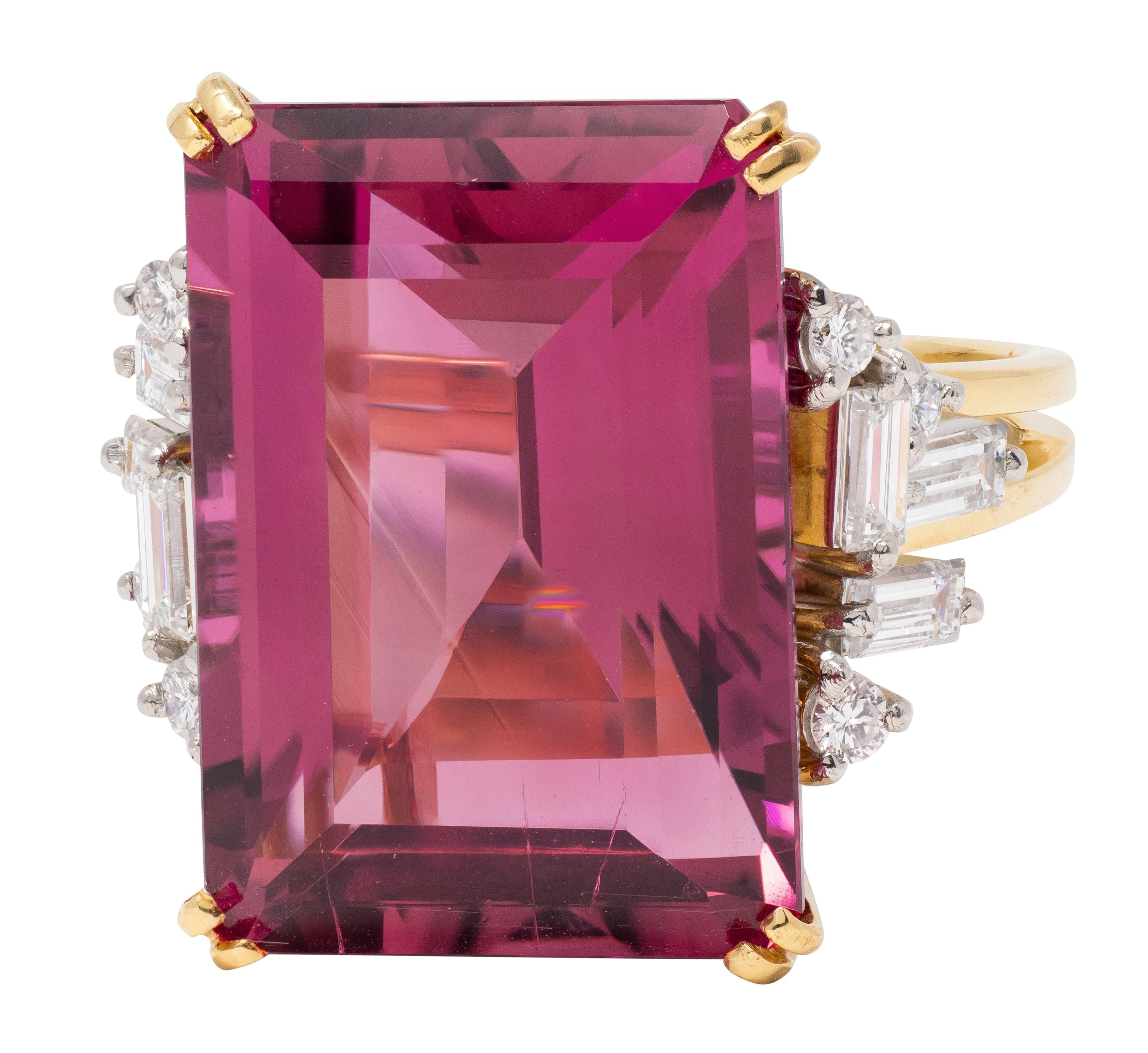 Mid-Century 17.75 CTW Rubellite Diamond 18K Gold Platinum Vintage Cocktail Ring