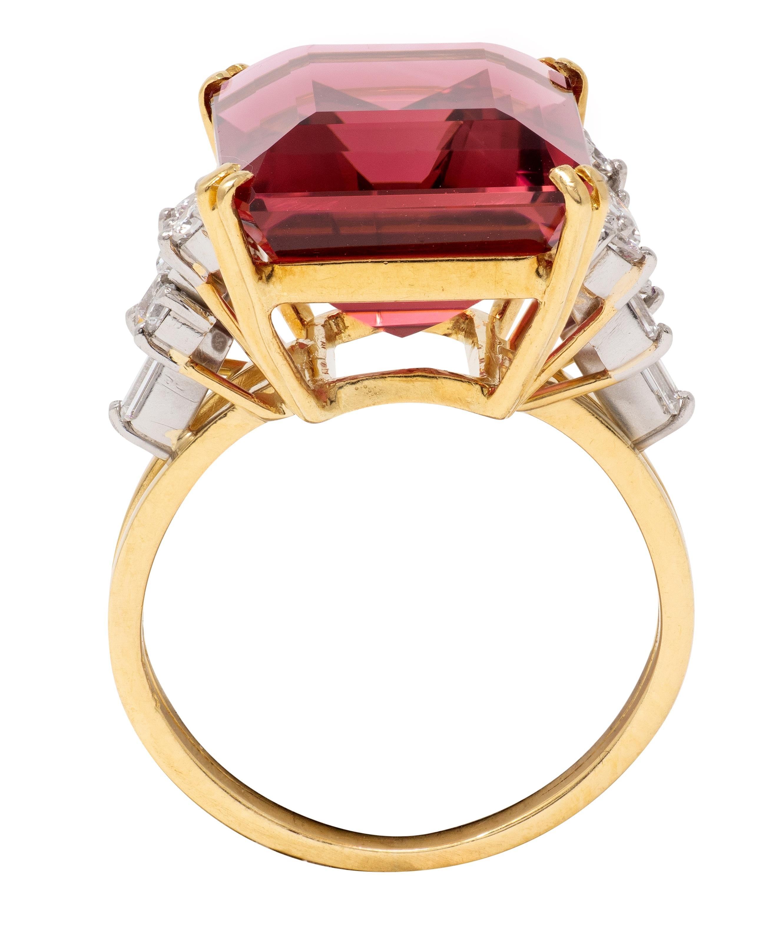 Mid-Century 17.75 CTW Rubellite Diamond 18K Gold Platinum Vintage Cocktail Ring