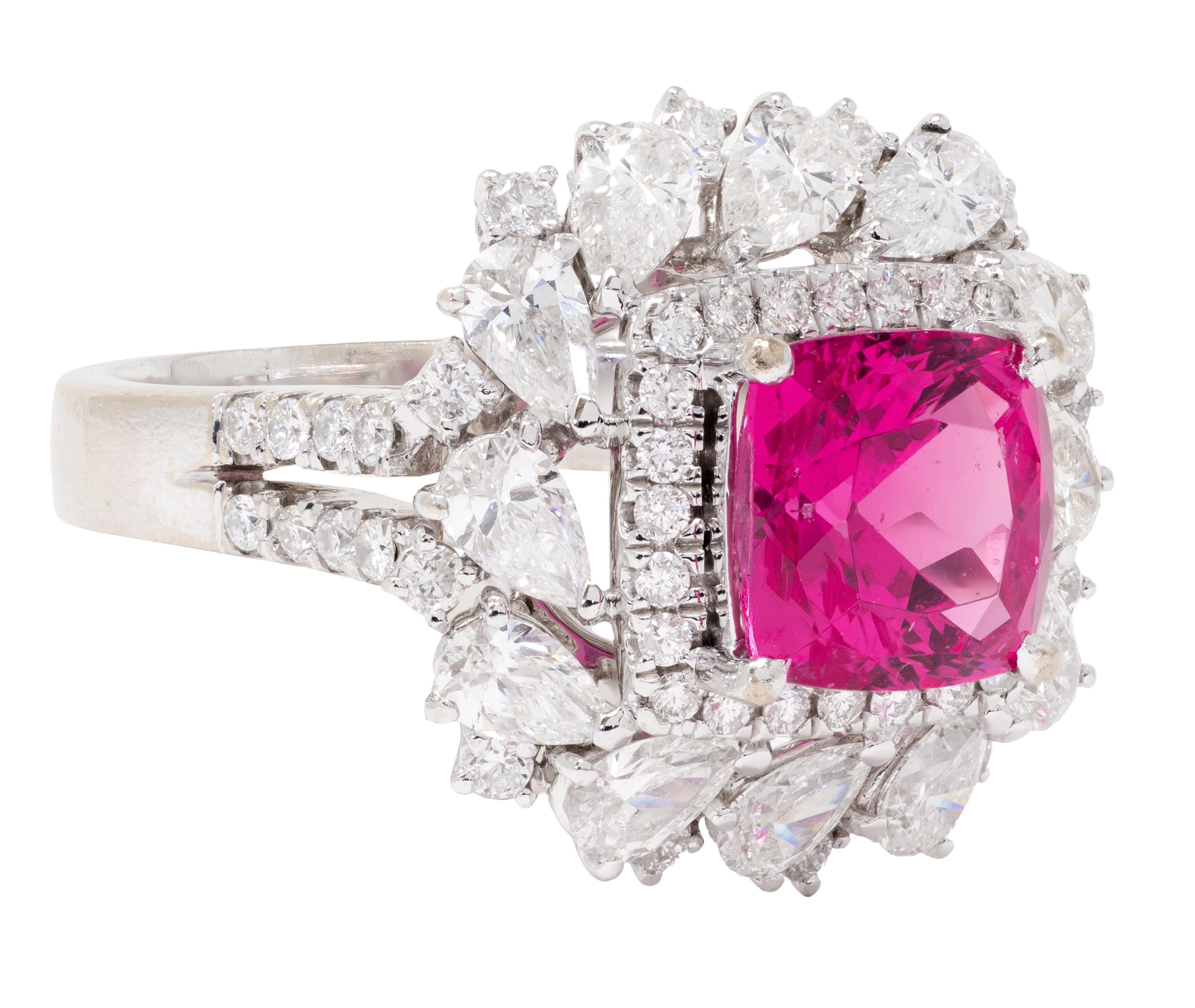 Contemporary No Heat Red Pink Spinel Diamond 18 Karat White Gold Cluster Ring