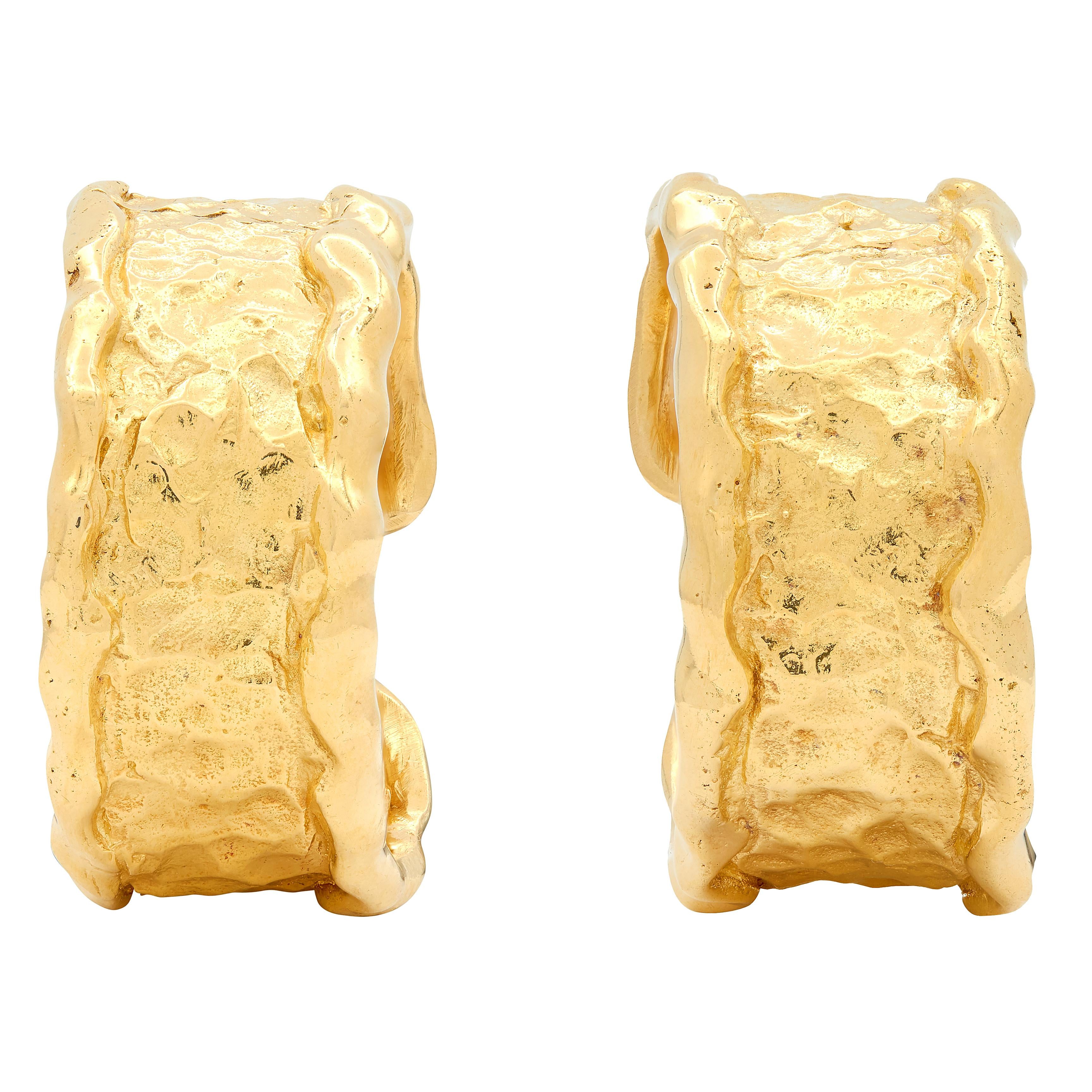 Van Cleef & Arpels 1970's 18K Yellow Gold Vintage Brutalist Ear-Clip Earrings