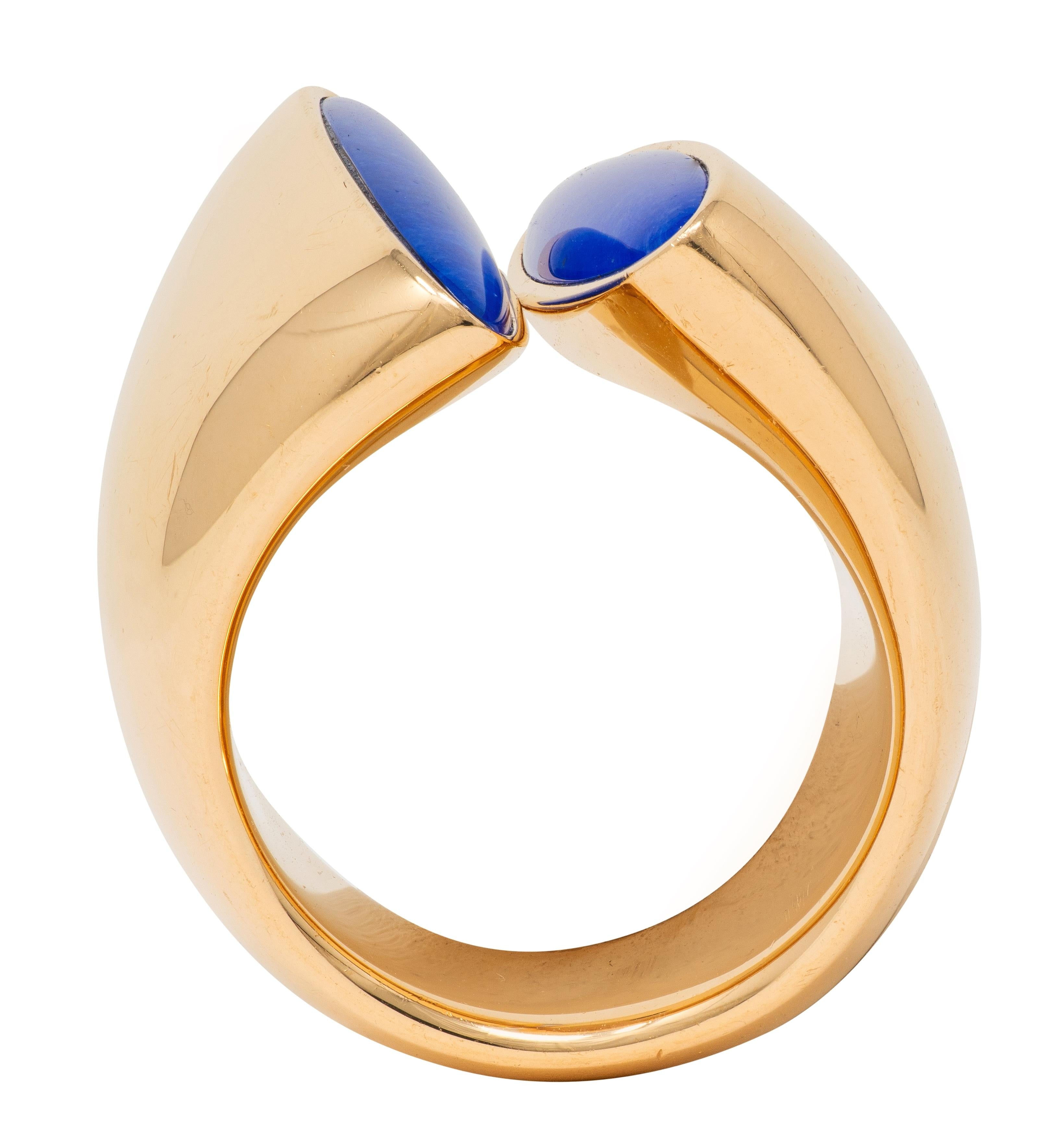 Vhernier 2000's Lapis Lazuli 18 Karat Yellow Gold Eclisse Bypass Ring
