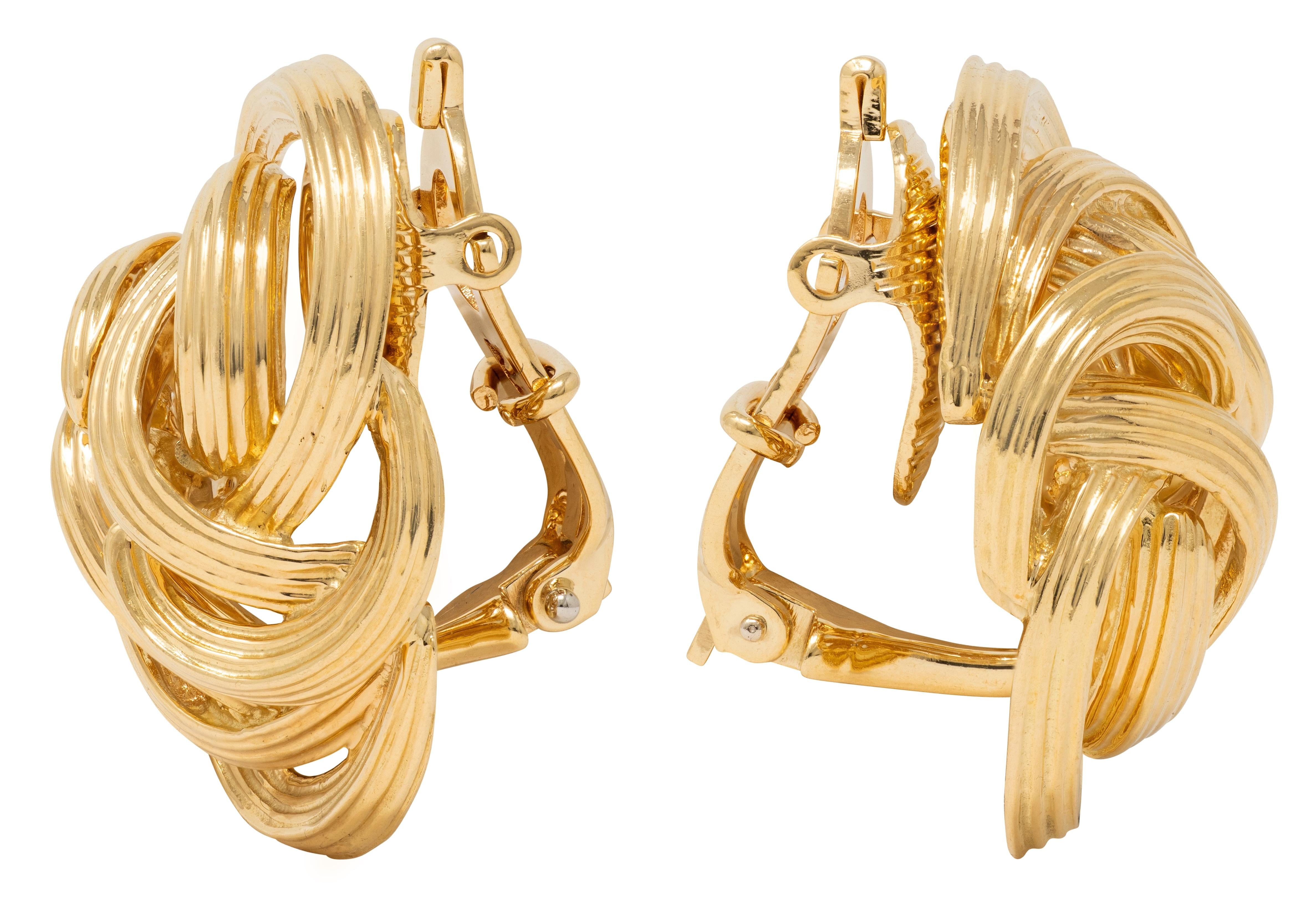 Tiffany & Co. 1960's 18 Karat Yellow Gold Vintage Knot Ear-Clip Earrings
