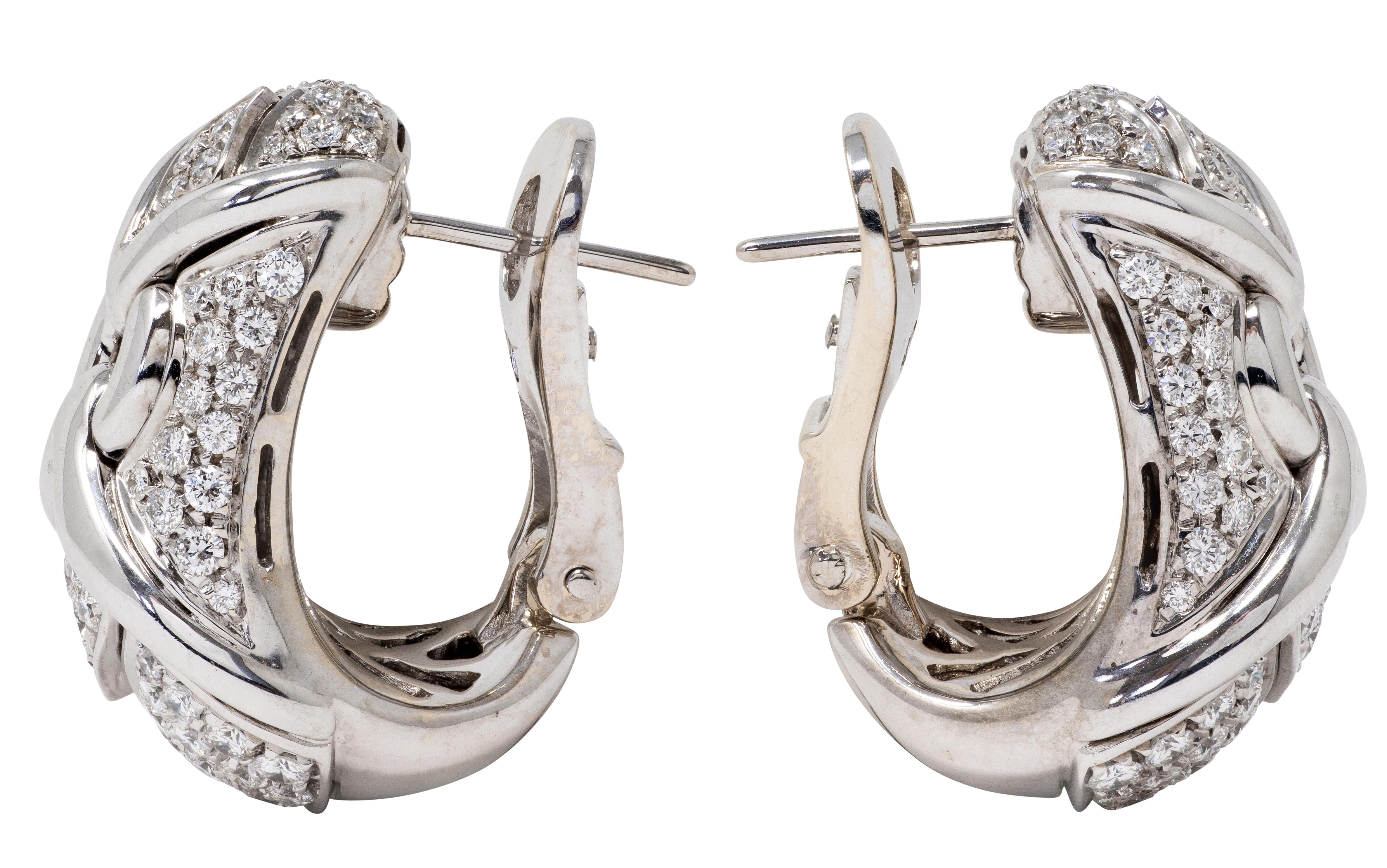 Bulgari 3.00 CTW Diamond 18 Karat White Gold Vintage Trika J-Hoop Earrings