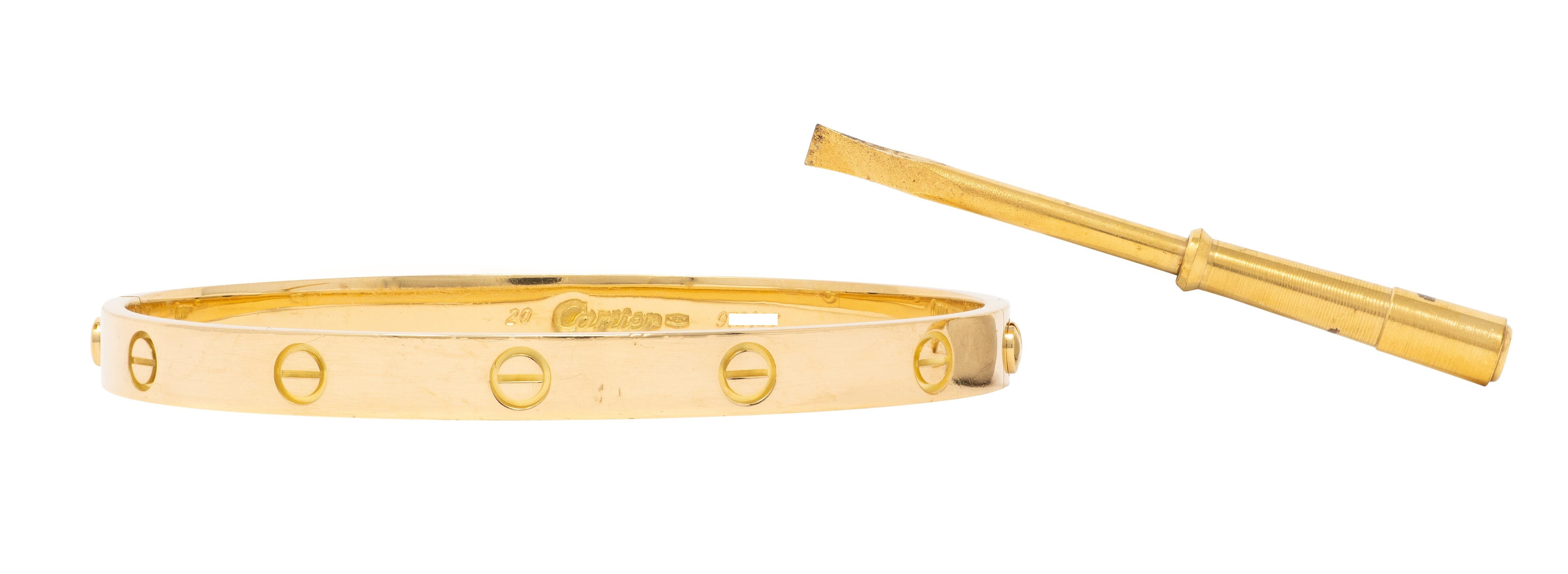 Cartier 1990's 18 Karat Yellow Gold Vintage Love Bangle Size 20 Bracelet