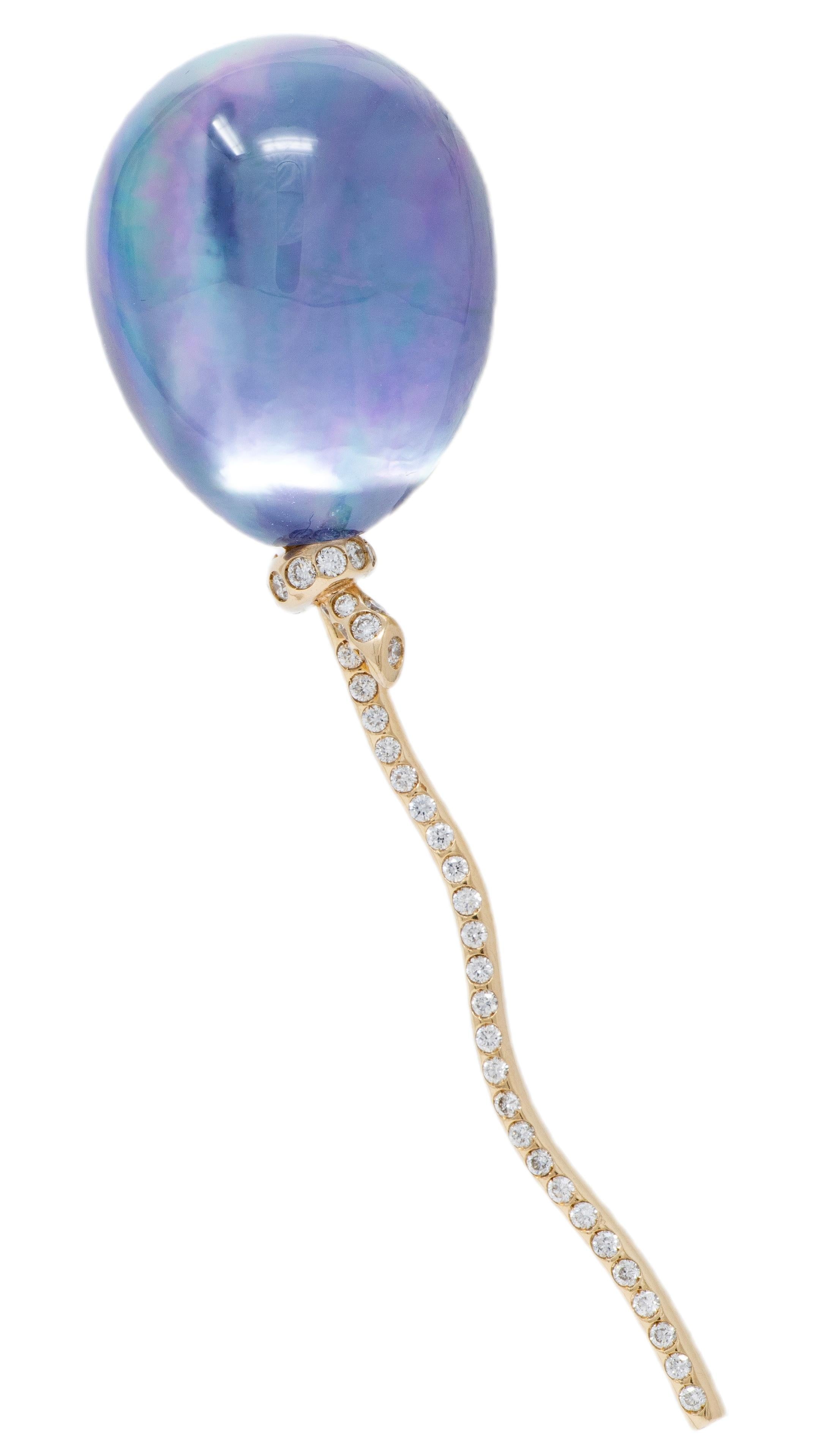 Vhernier Diamond Quartz Amethyst Mother-of-Pearl 18K Balloon Palloncino Brooch