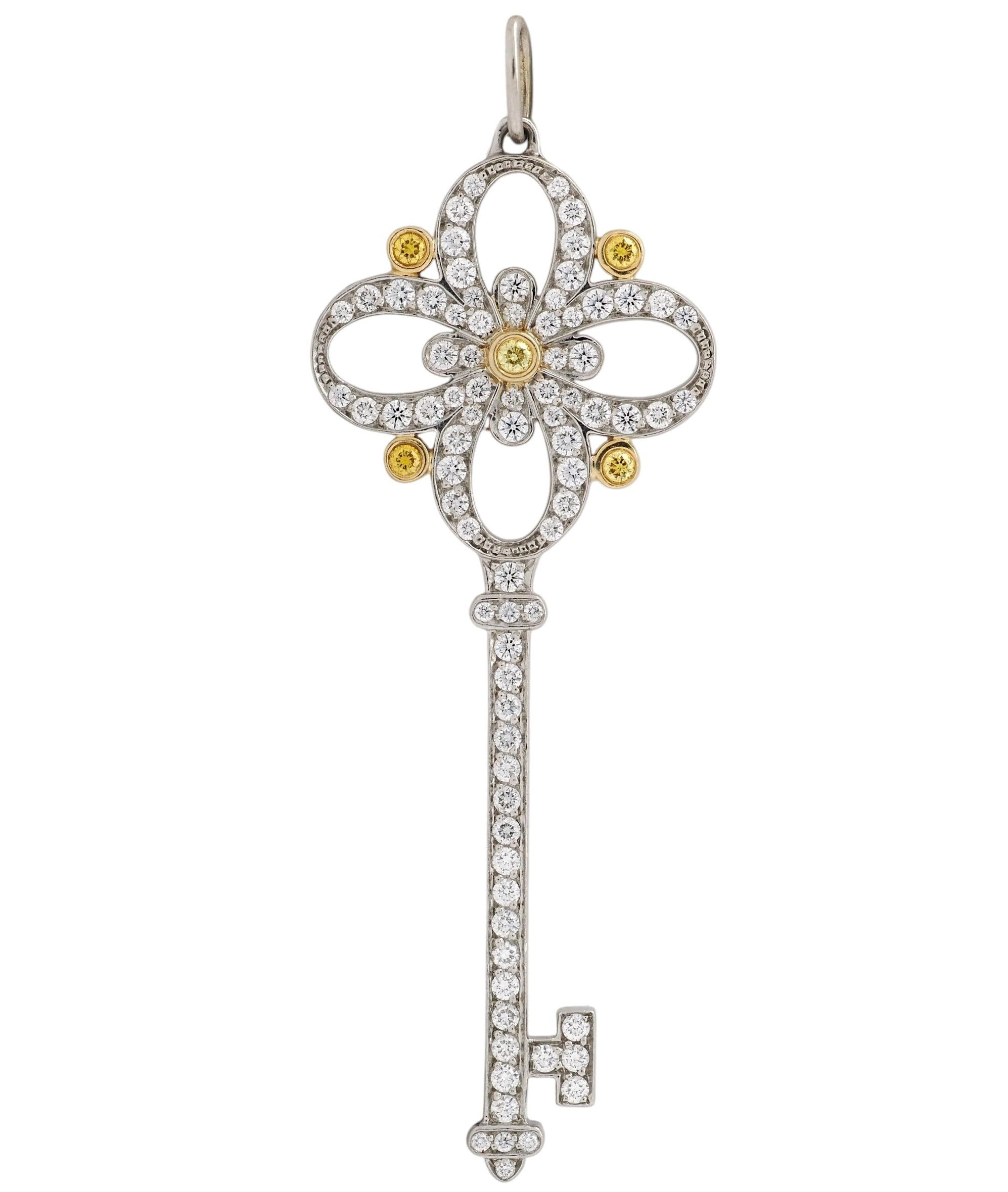 Tiffany & Co. Fancy Diamond 18 Karat Yellow Gold Platinum Victoria Key Pendant
