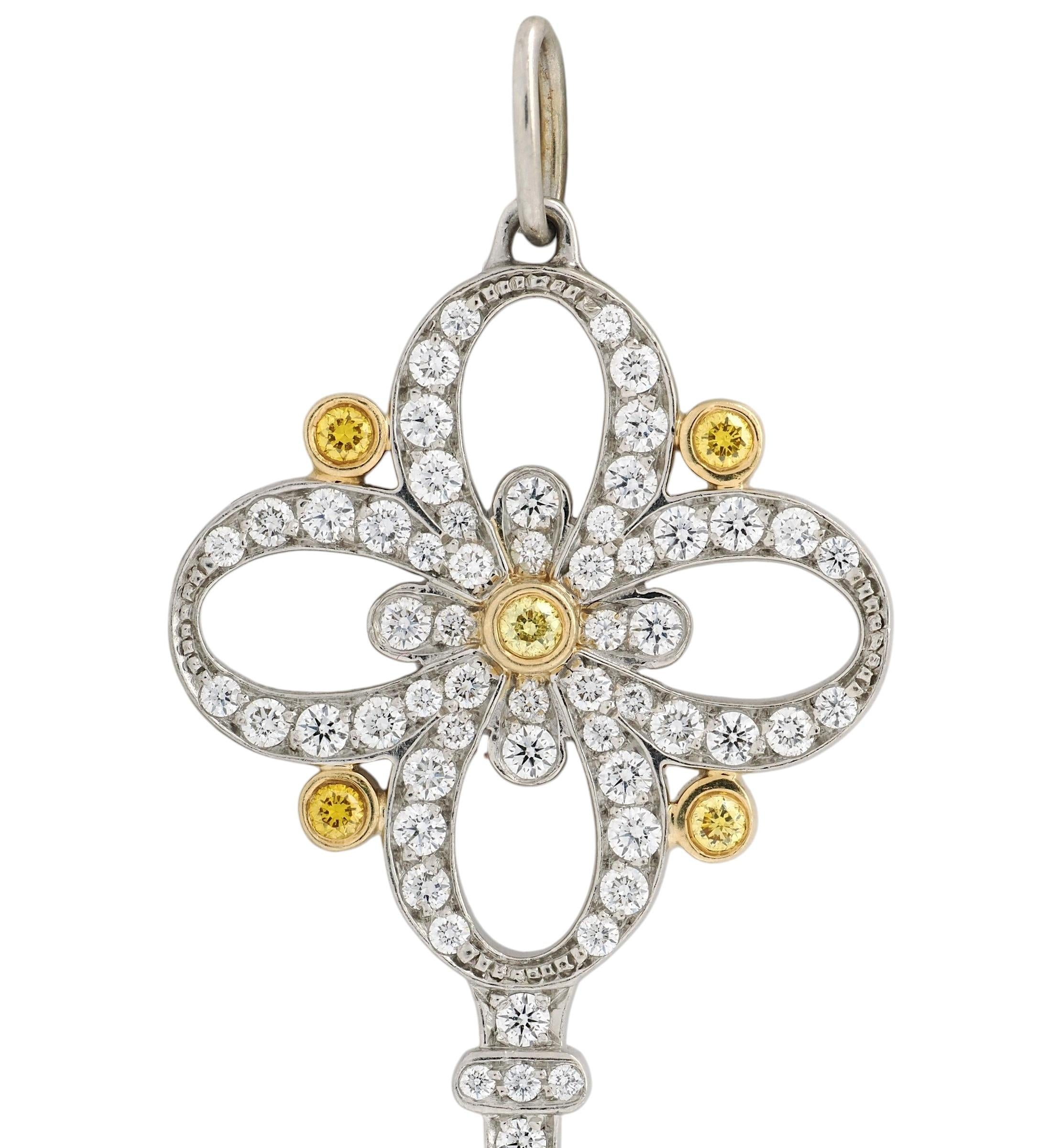 Tiffany & Co. Fancy Diamond 18 Karat Yellow Gold Platinum Victoria Key Pendant